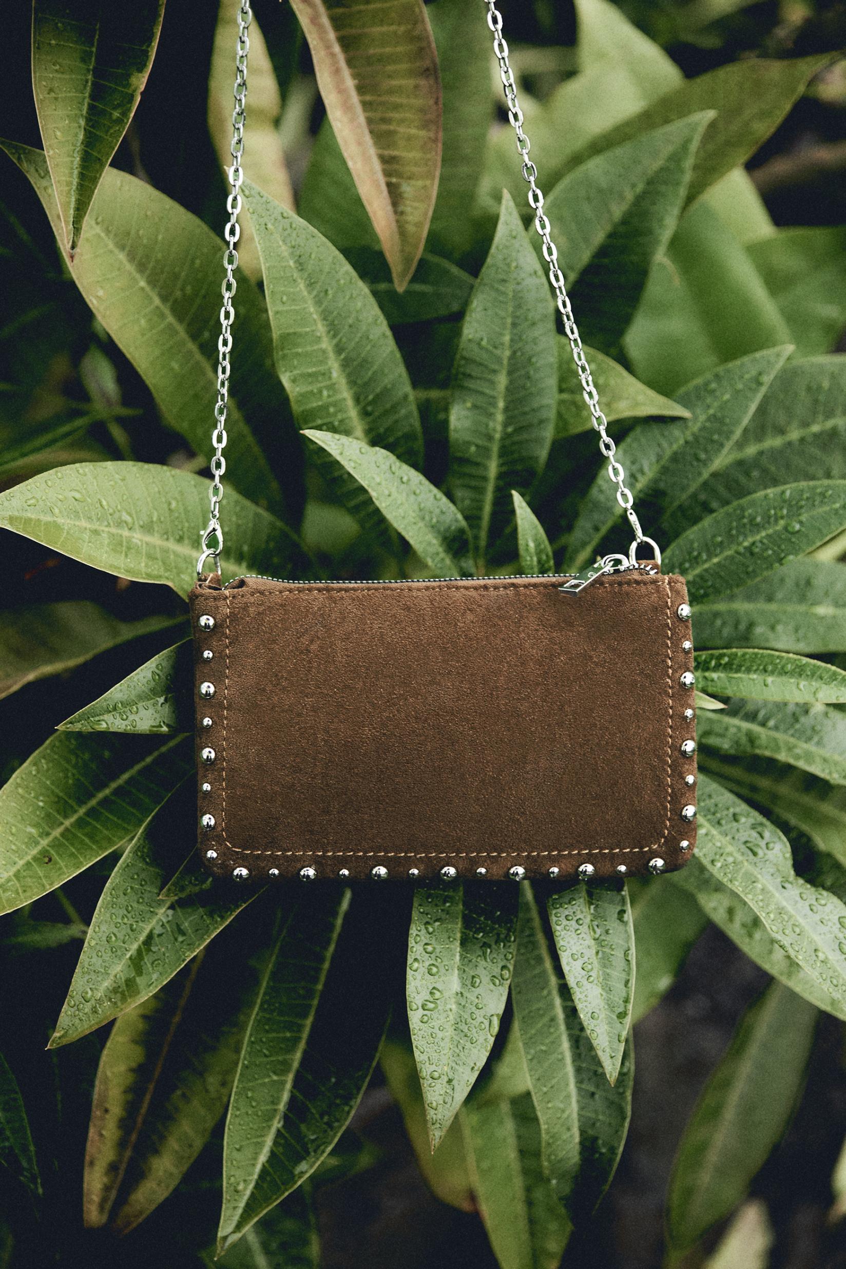 Faux suede crossbody bag — BROWN