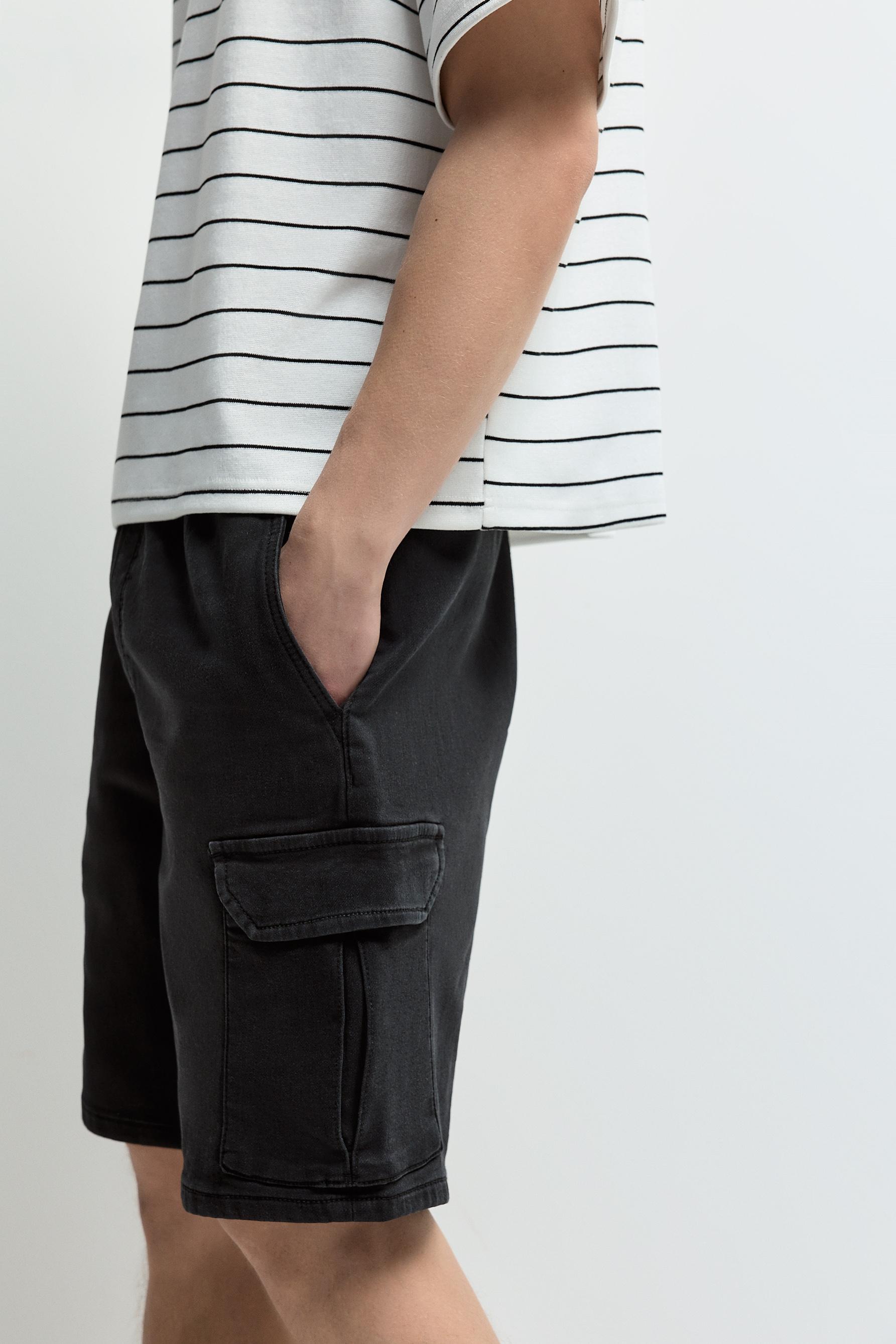 Denim cargo jogger Bermuda shorts — BLACK