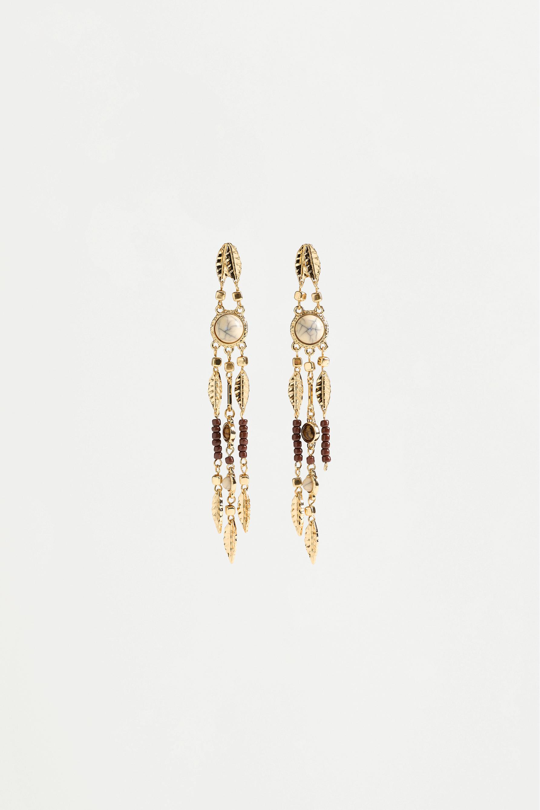 Dangle earrings with stones and leaves — GOLDEN