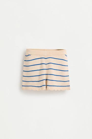 Girl's striped beige shorts — ECRU/BLUE 1
