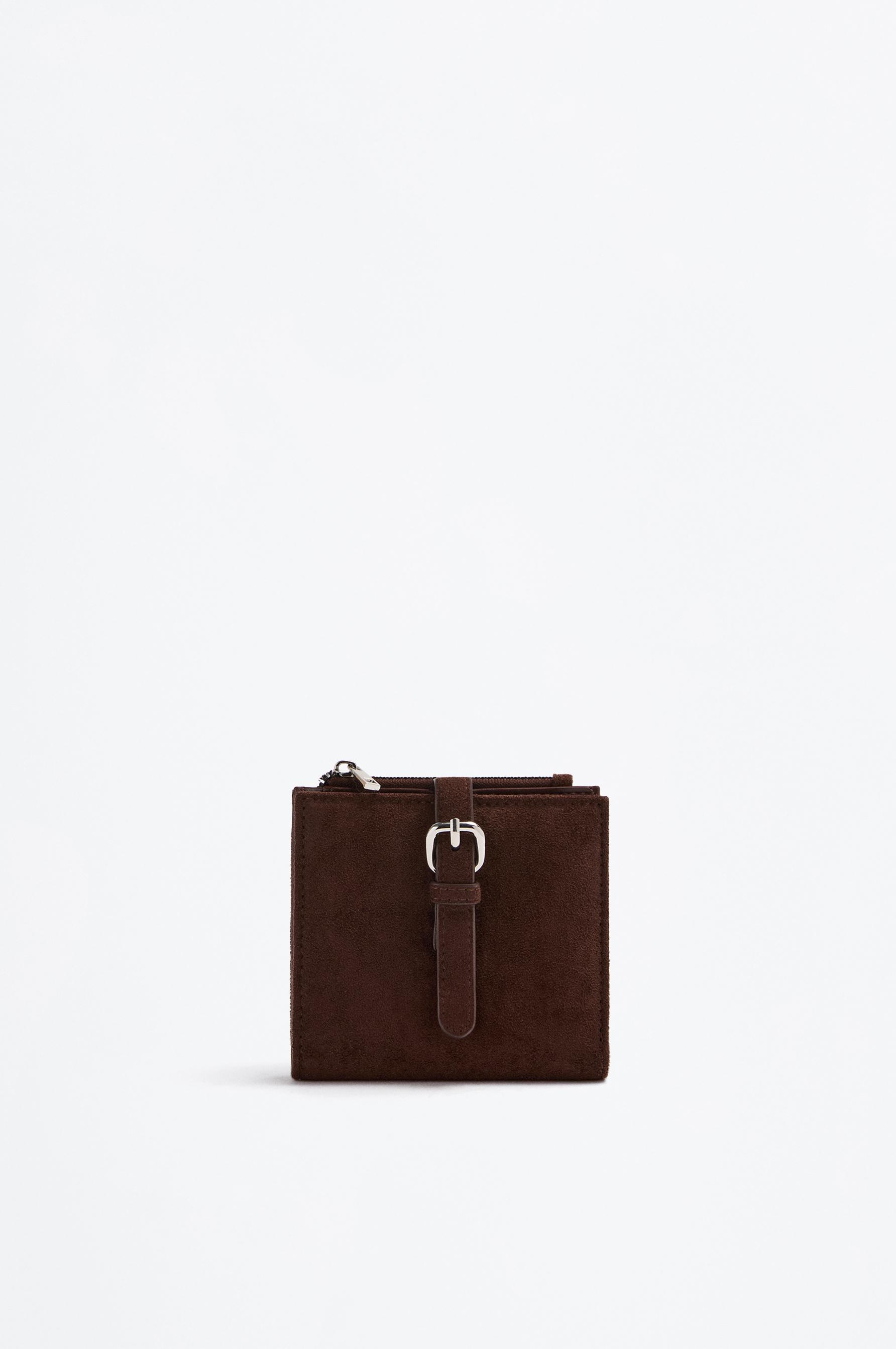 Faux suede wallet with belt detail — BROWN