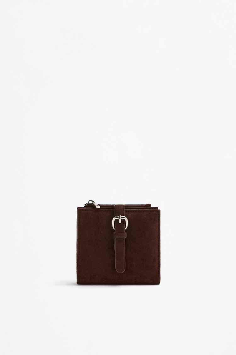 Faux suede wallet with belt detail — BROWN