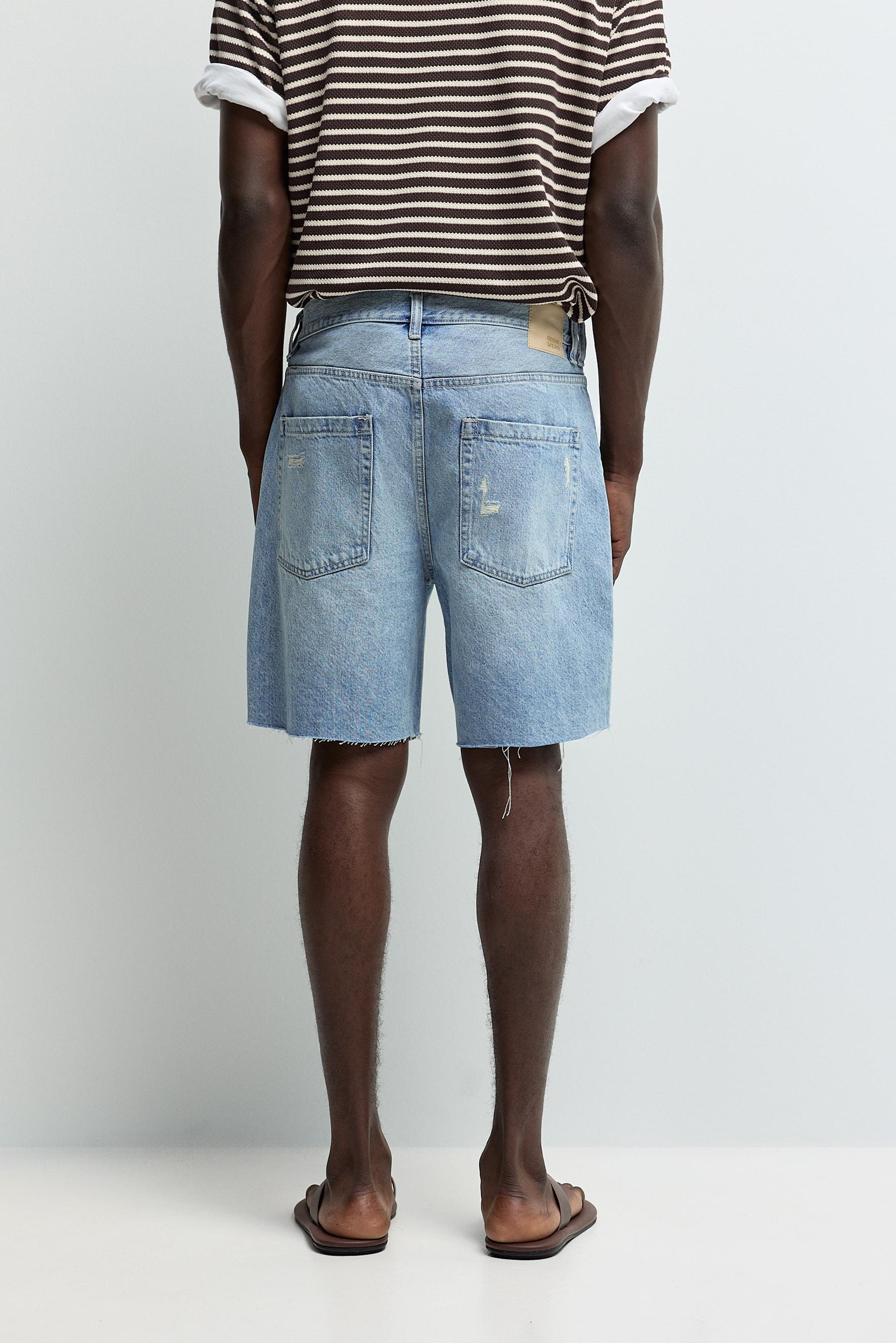 Ripped denim Bermuda shorts — PALE BLUE