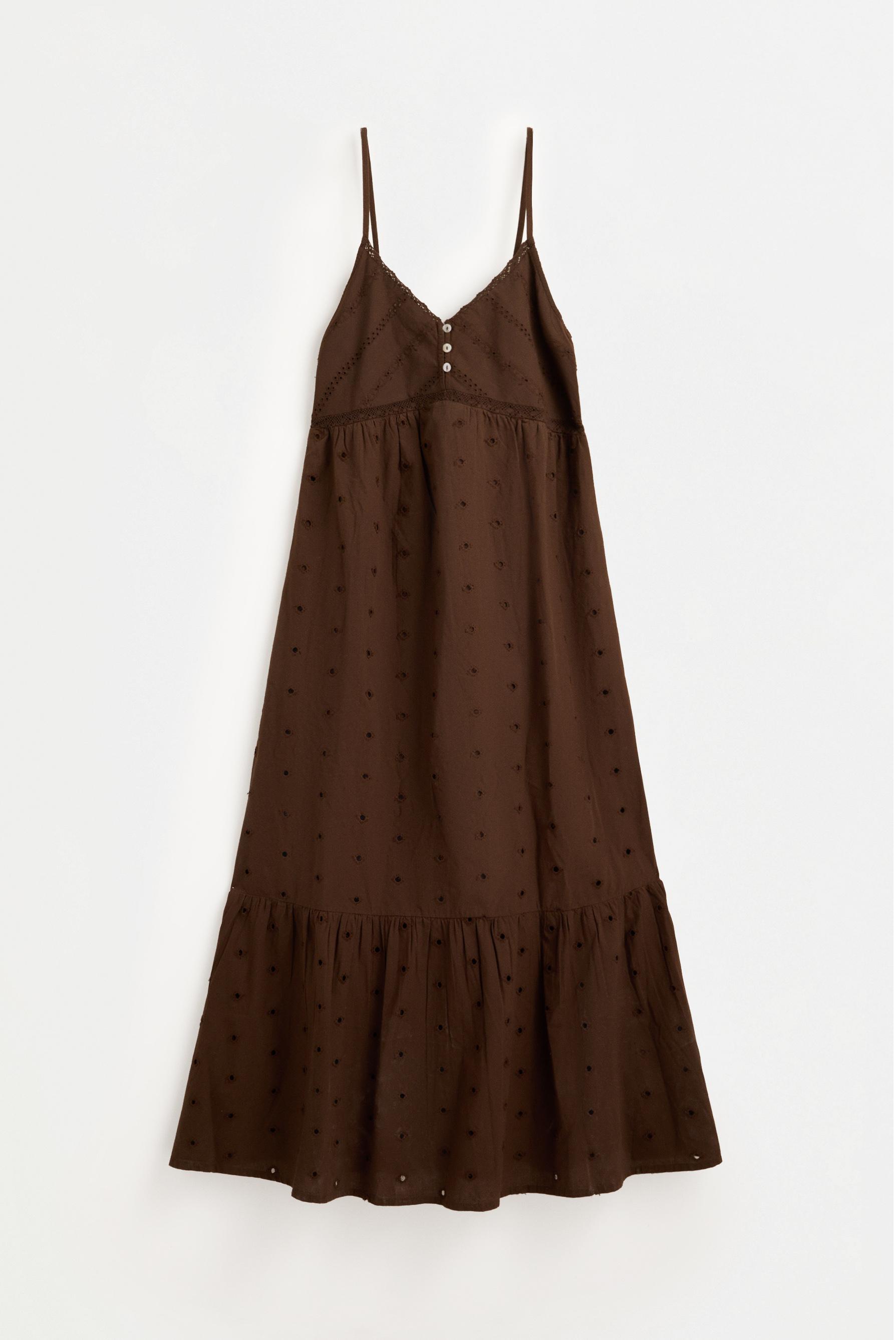 Swiss embroidery midi dress — DARK BROWN
