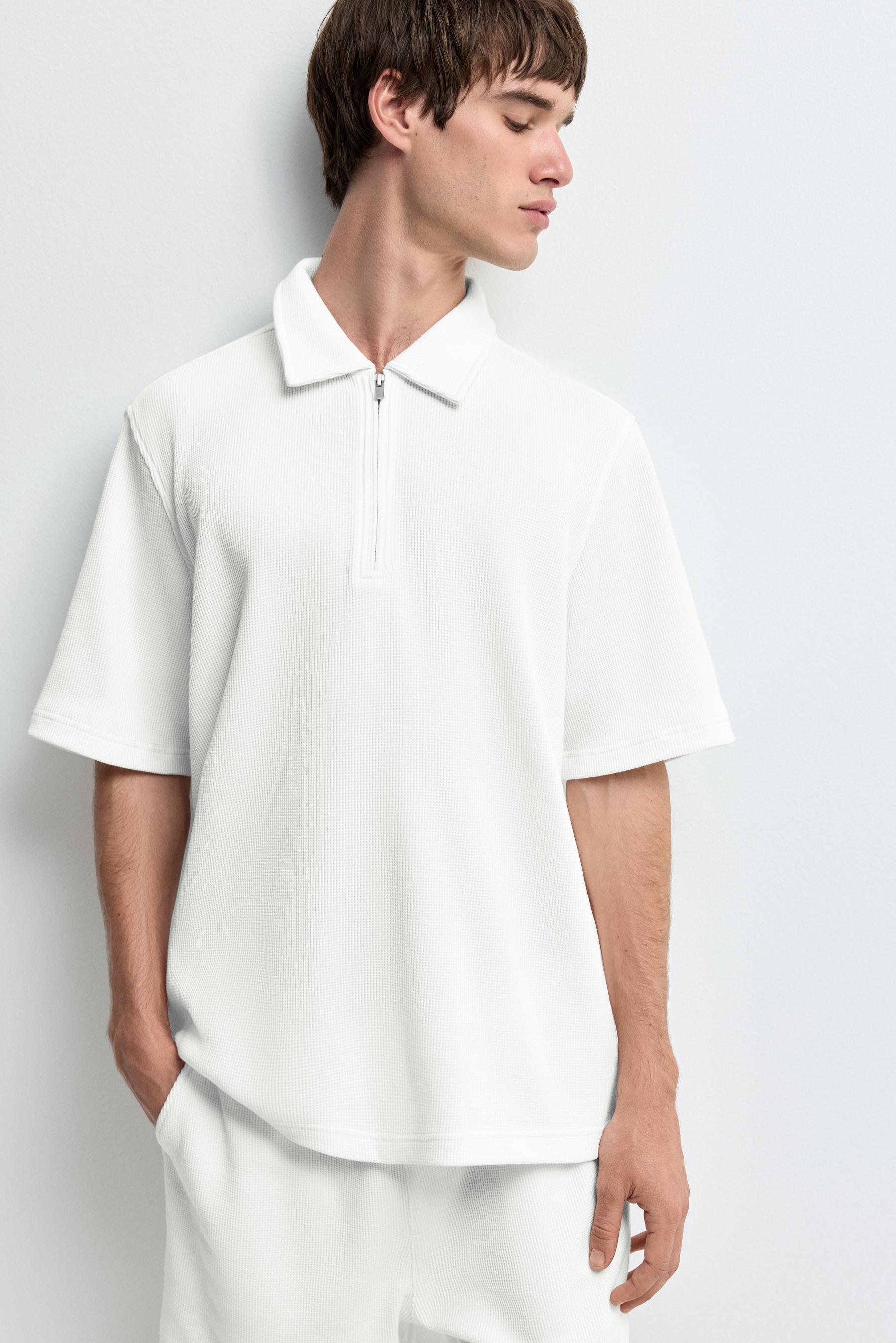 Waffle texture polo shirt — WHITE