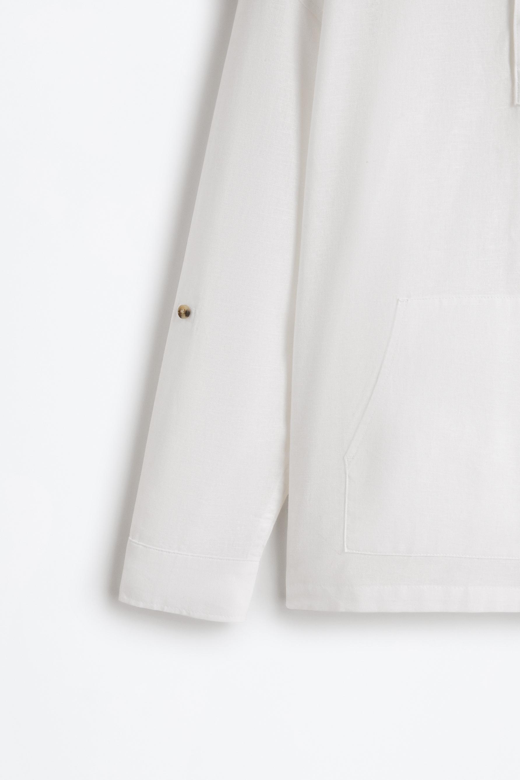Linen - cotton hooded shirt — WHITE