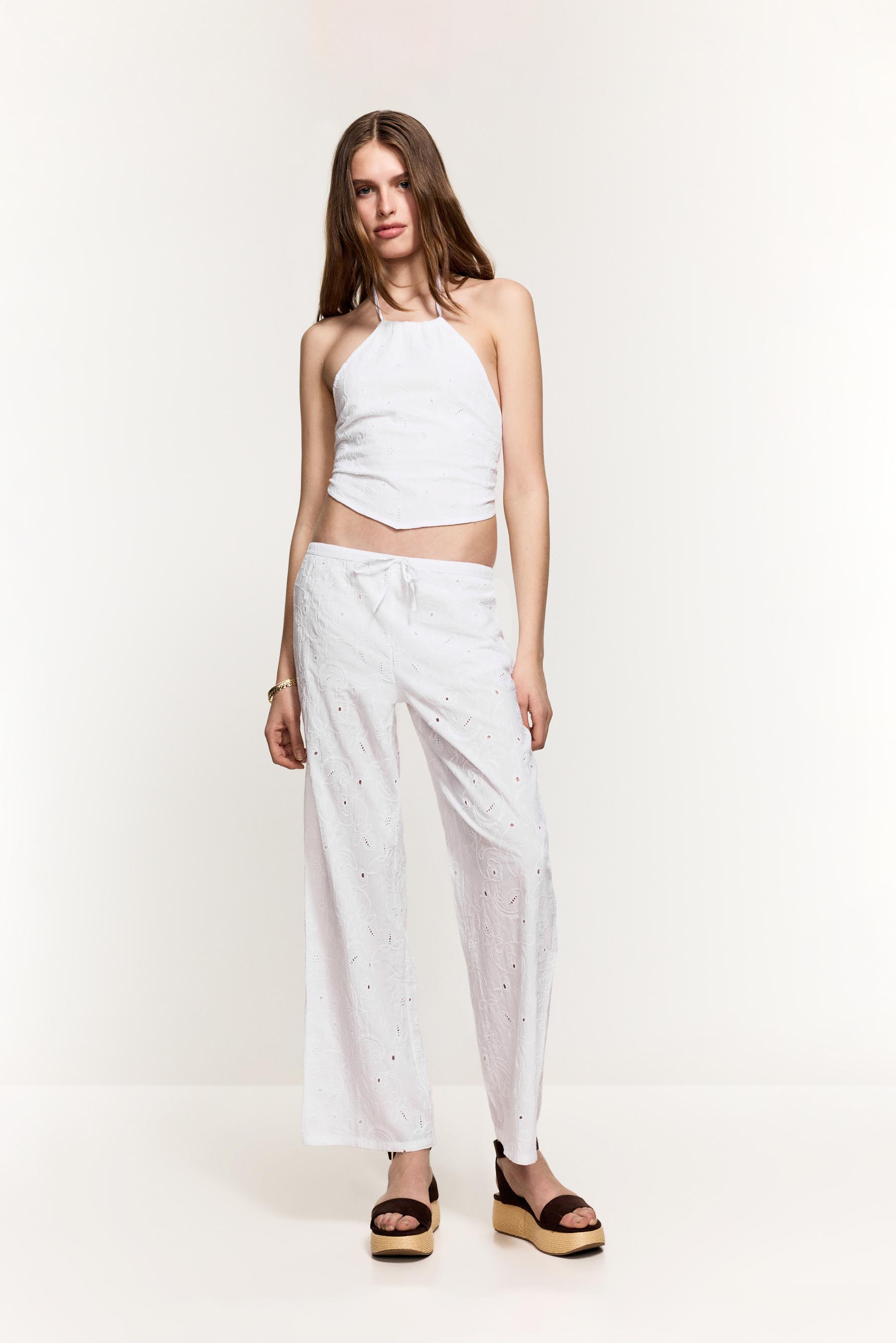 Embroidered straight trousers — WHITE