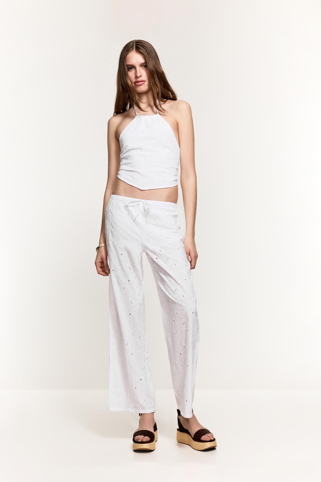 Embroidered straight trousers — WHITE