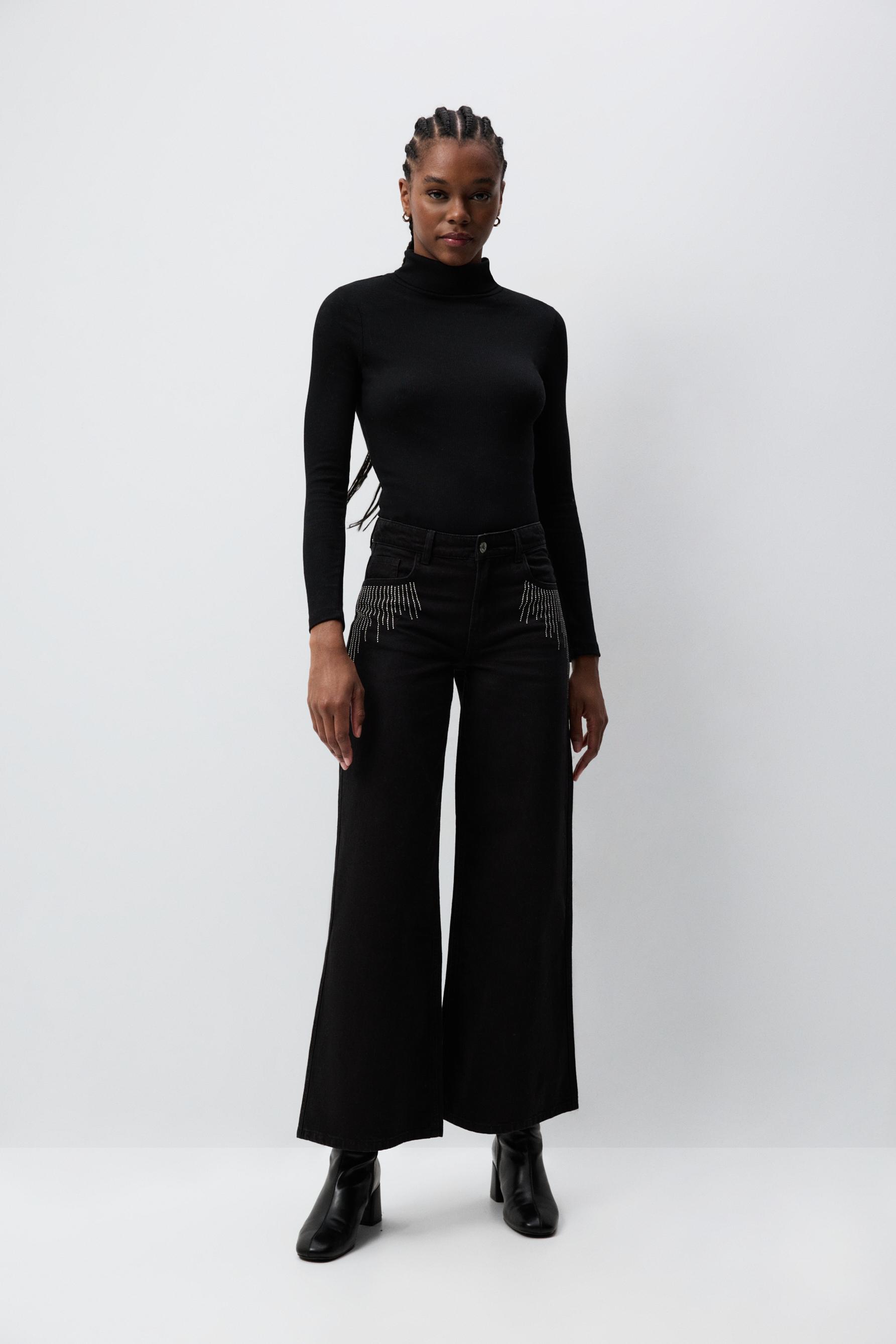 Jeans wide leg strass