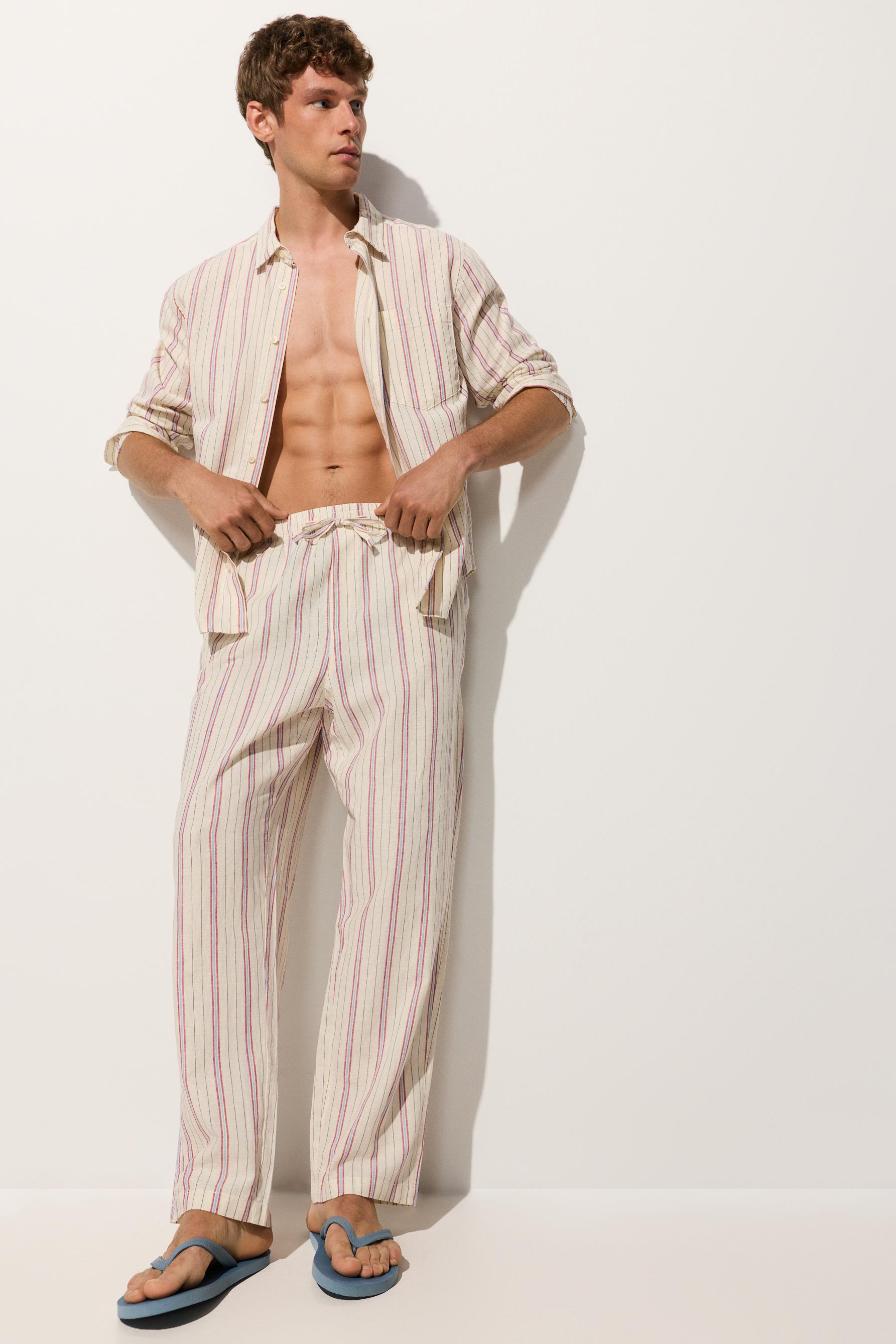 Striped linen-cotton trousers — OFF WHITE
