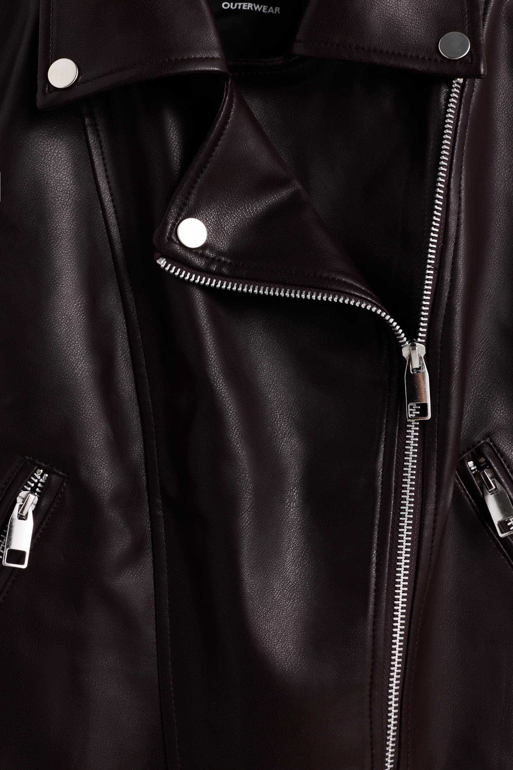 Leather-effect biker jacket — DARK BROWN