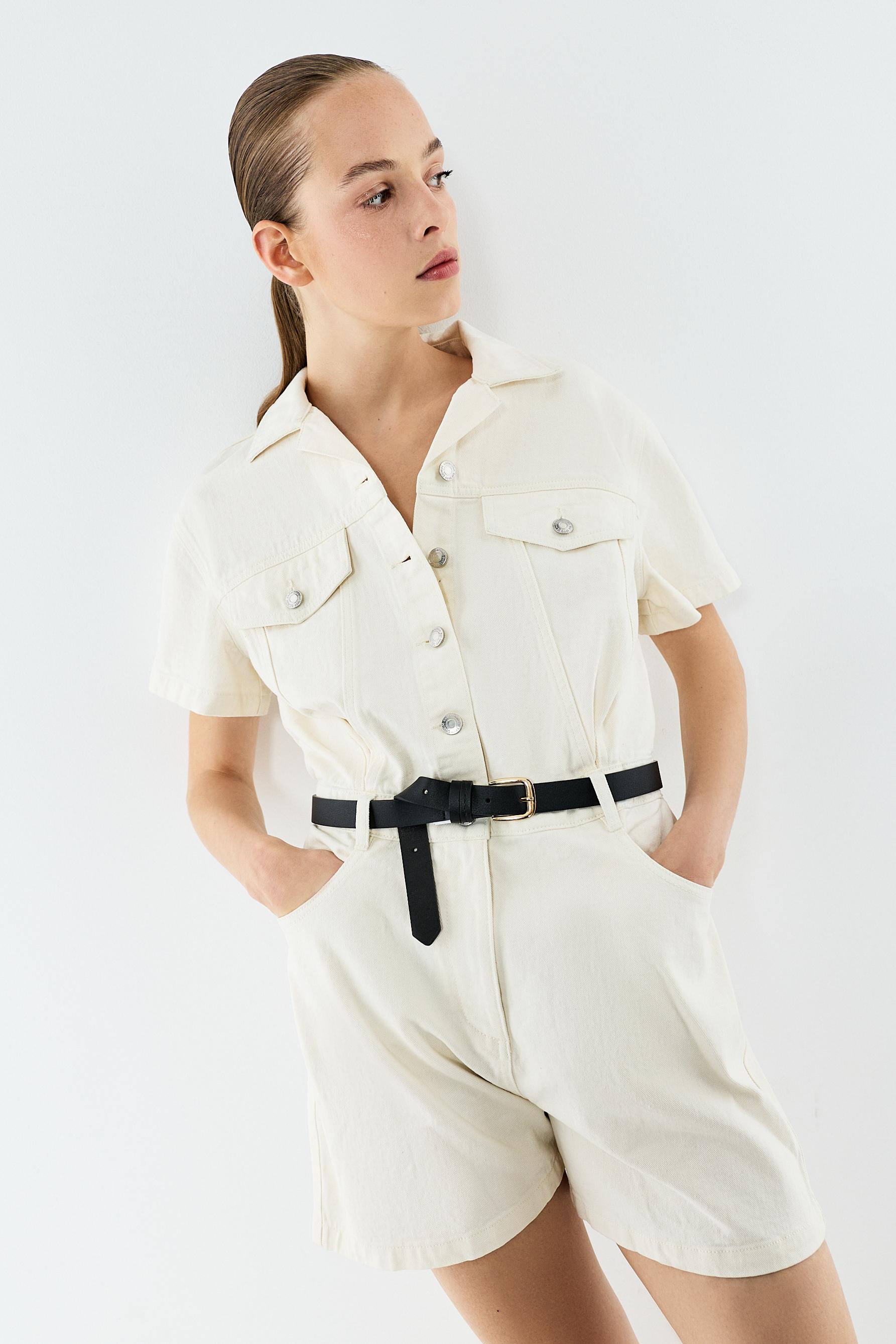 Short denim jumpsuit — WHITE