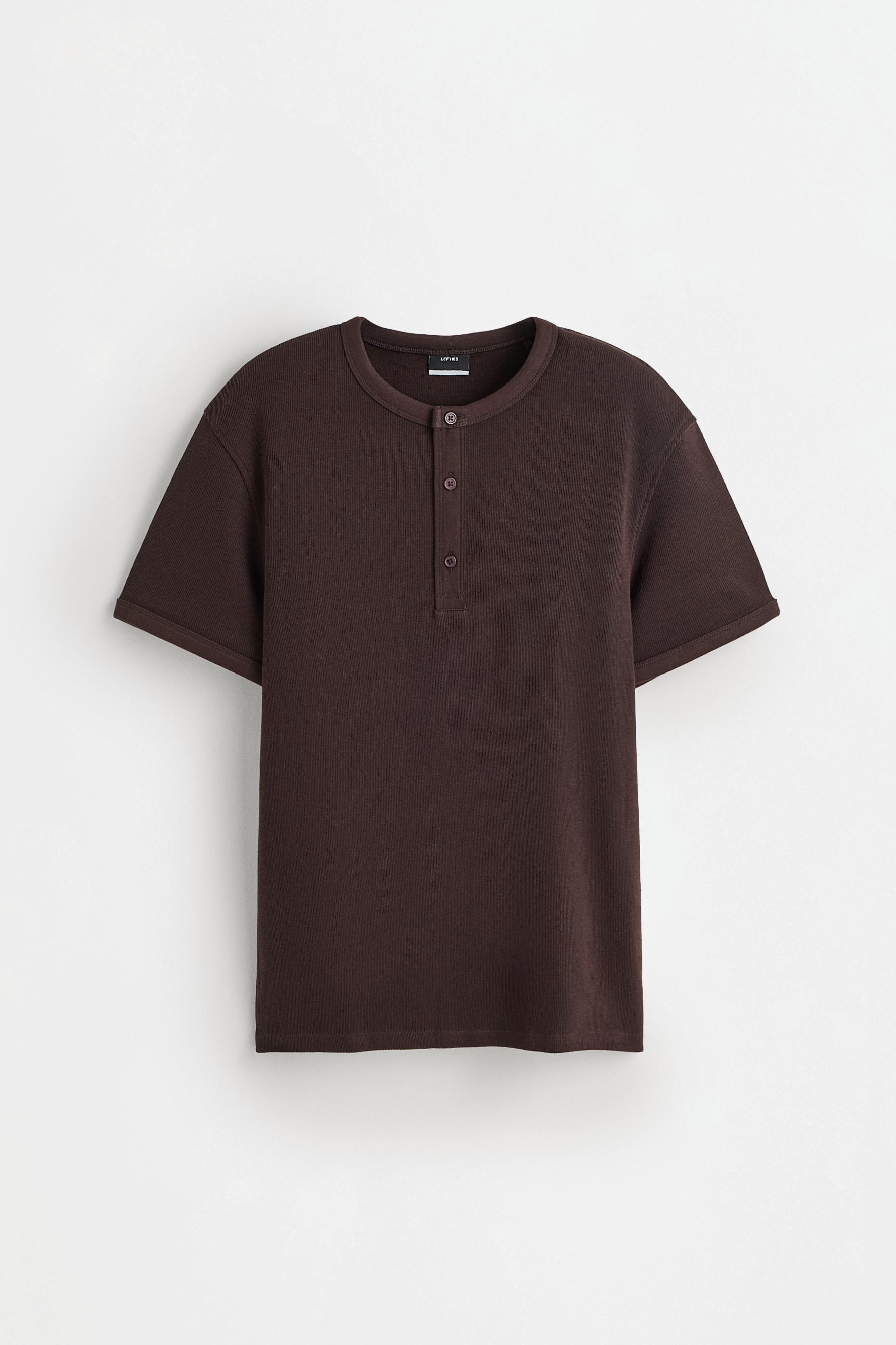 Textured henley T-shirt — DARK BROWN