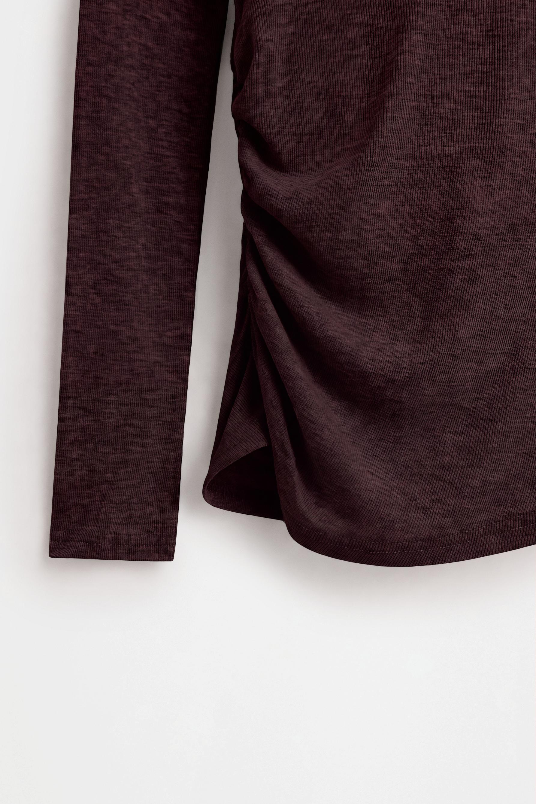 Asymmetric ribbed double T-shirt — CHOCOLATE