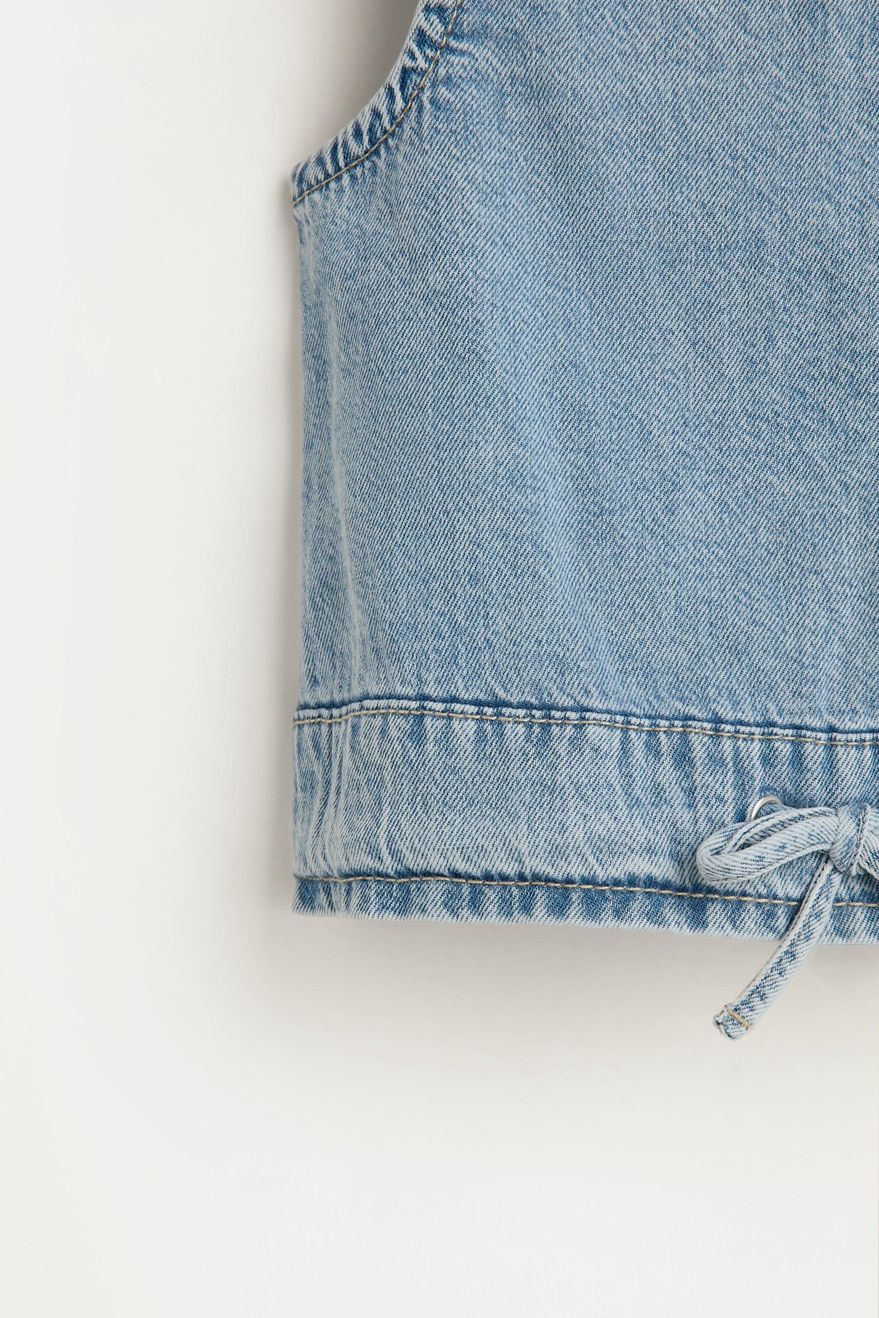 Drawstring denim top — PALE BLUE