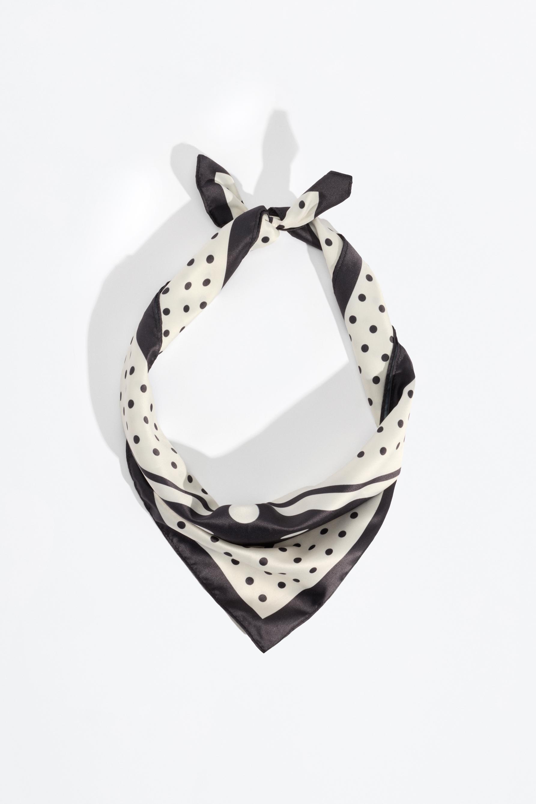 Polka dot satin scarf — BLACK/WHITE
