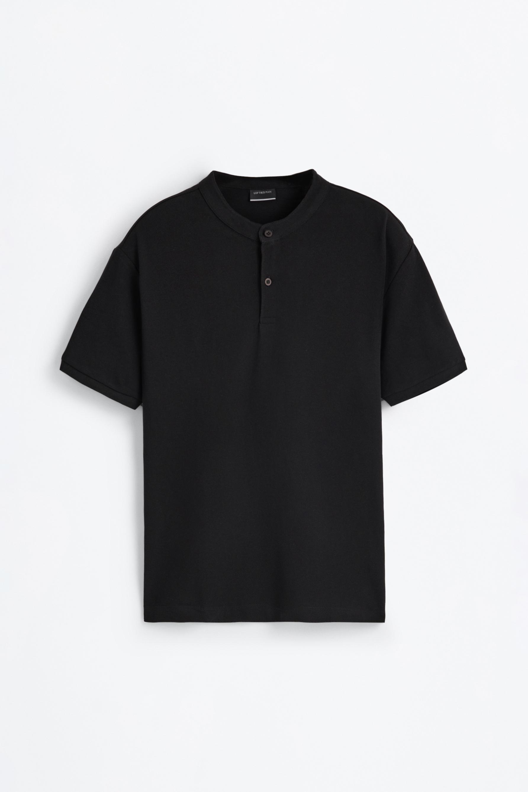 Basic stand collar polo shirt — BLACK