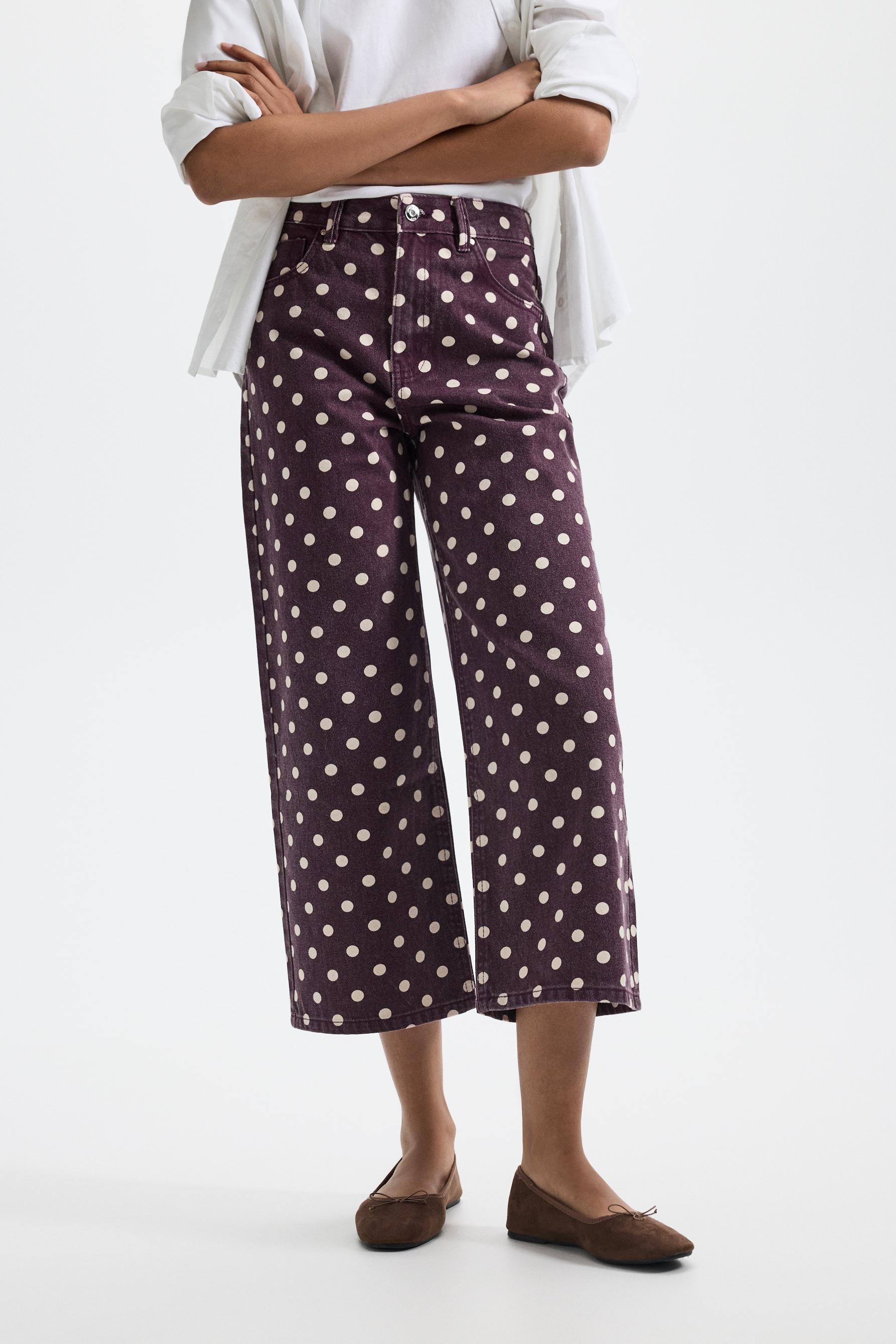 Basic printed culotte jeans — DUSTY PINK