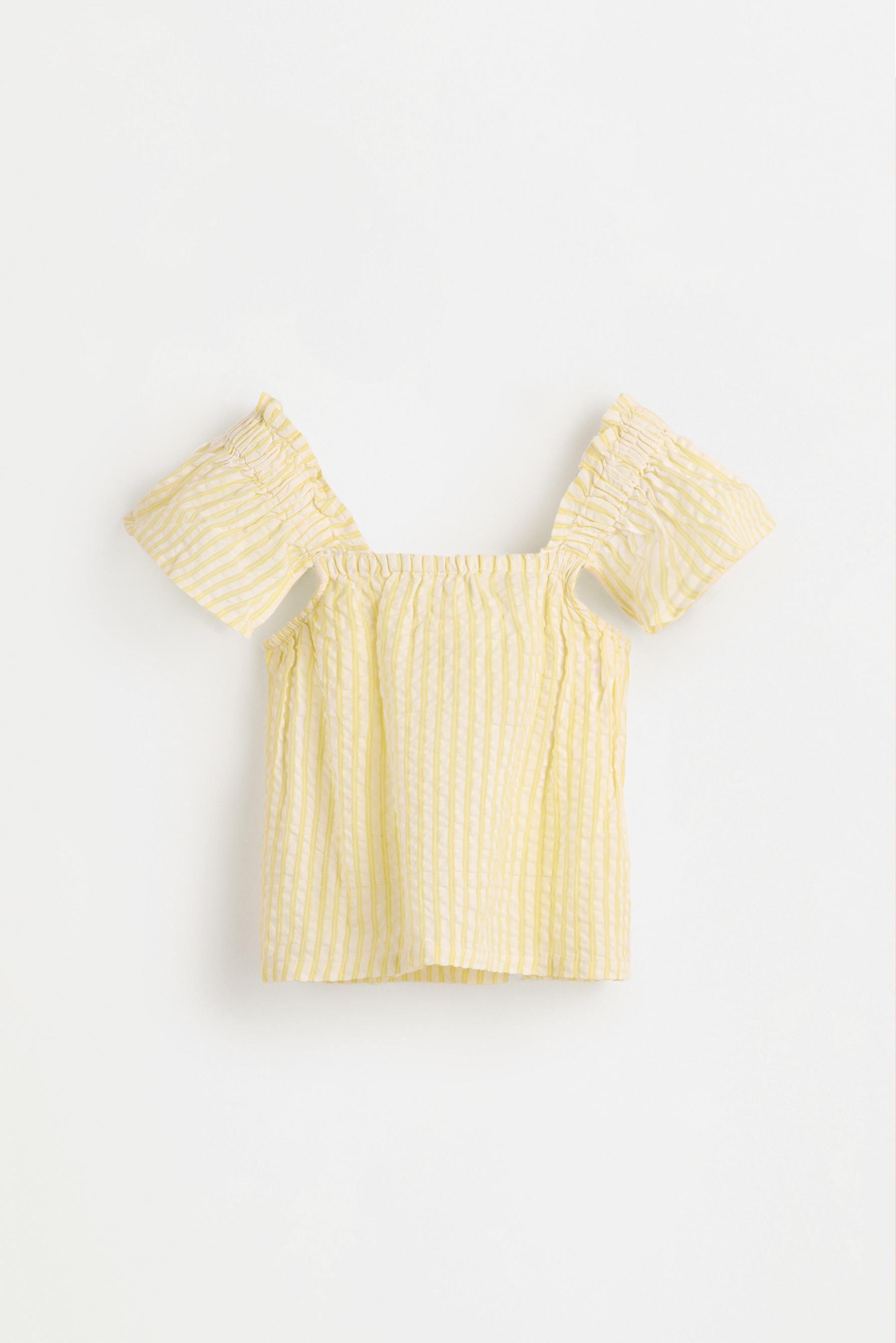 Striped seersucker top — YELLOW