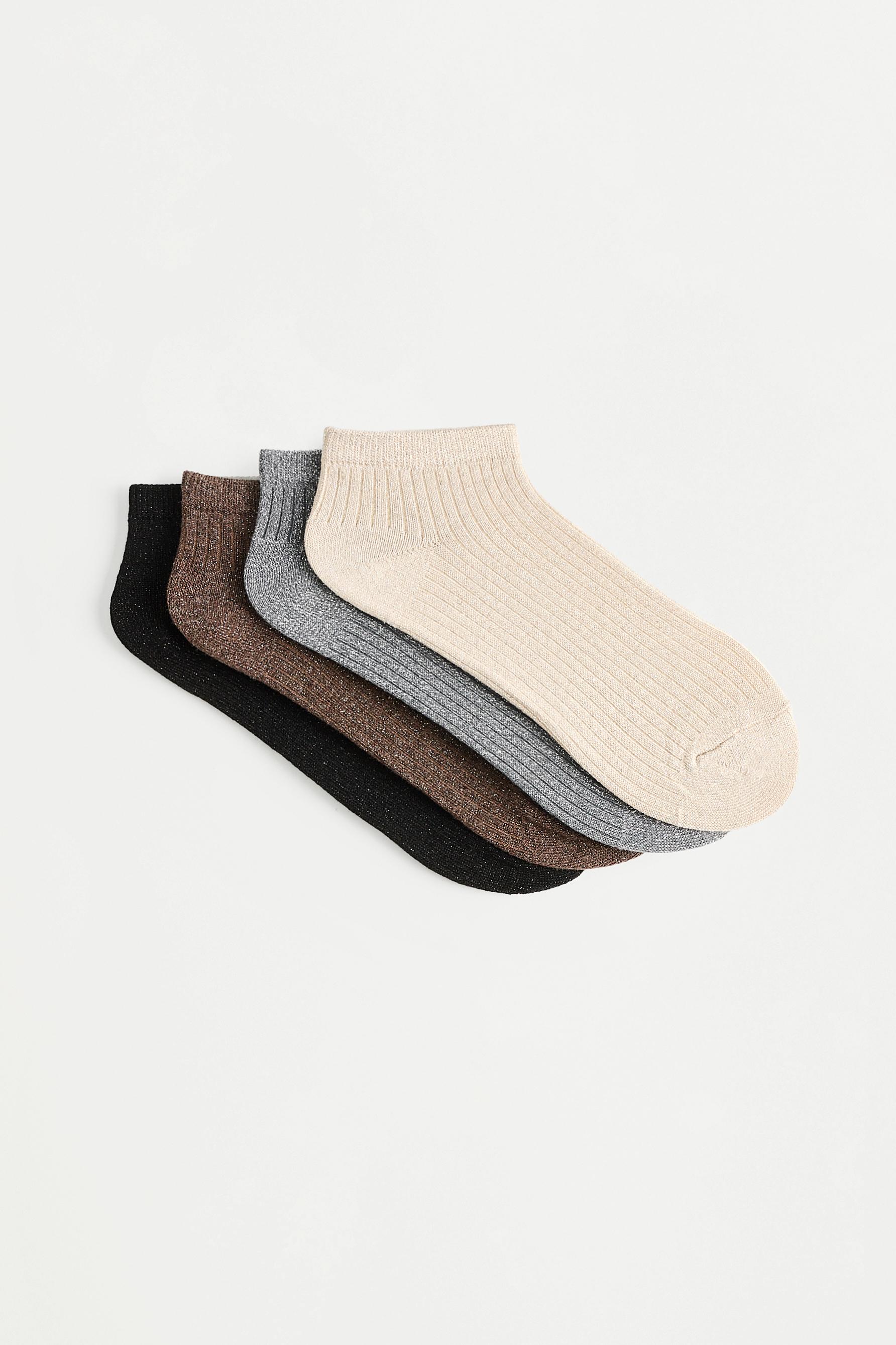 Metallic ankle socks (4-pack) — BROWN