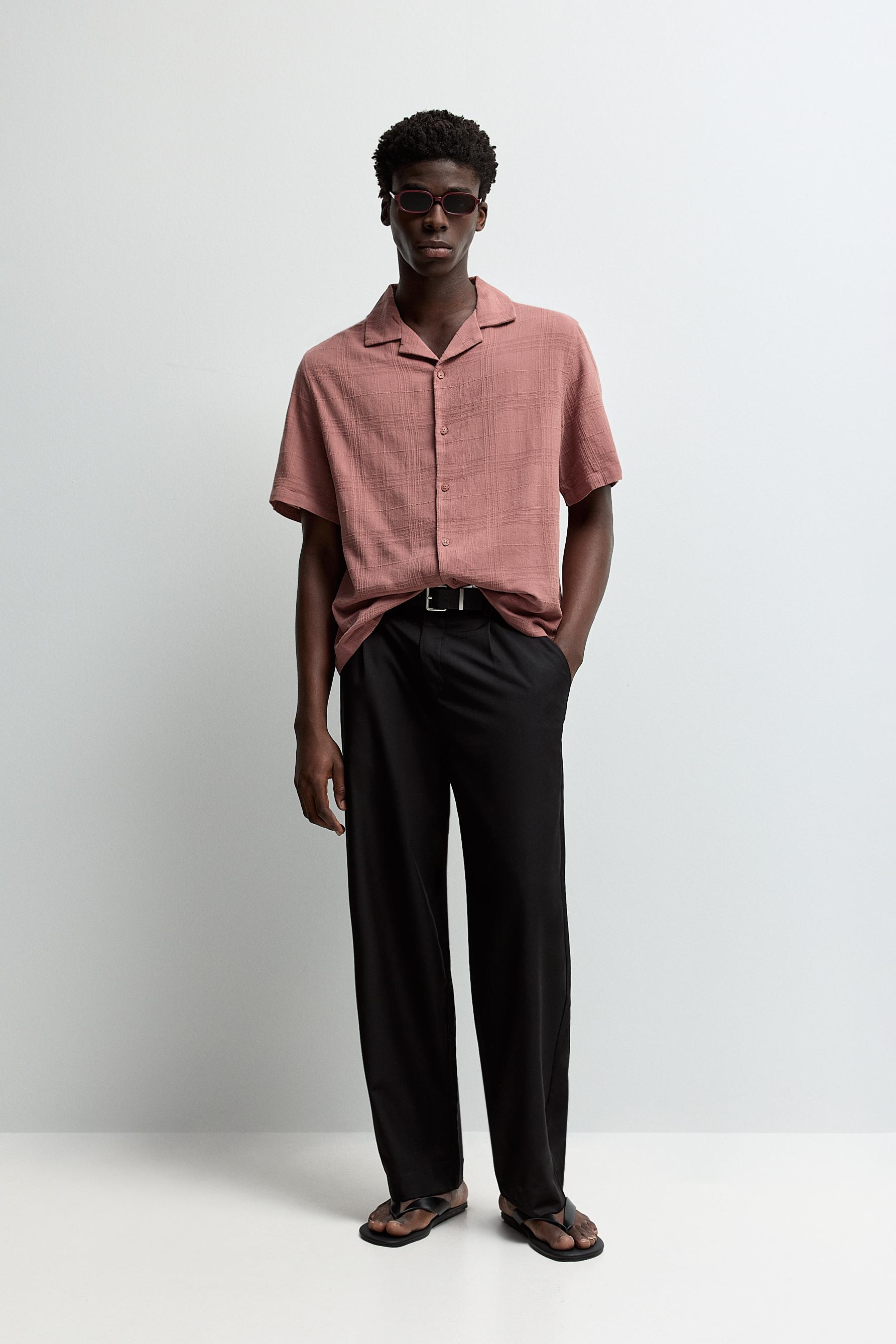 Checked short sleeve shirt — DUSTY PINK