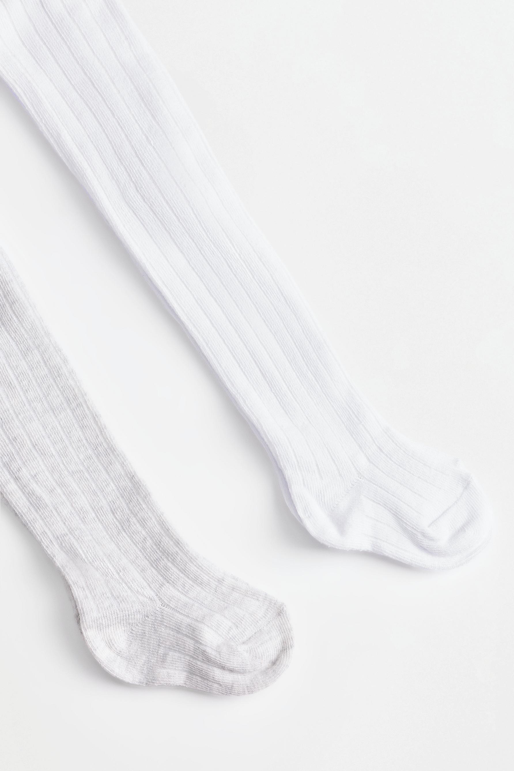 Ribbed Tights (2-Pack) — WHITE/GREY