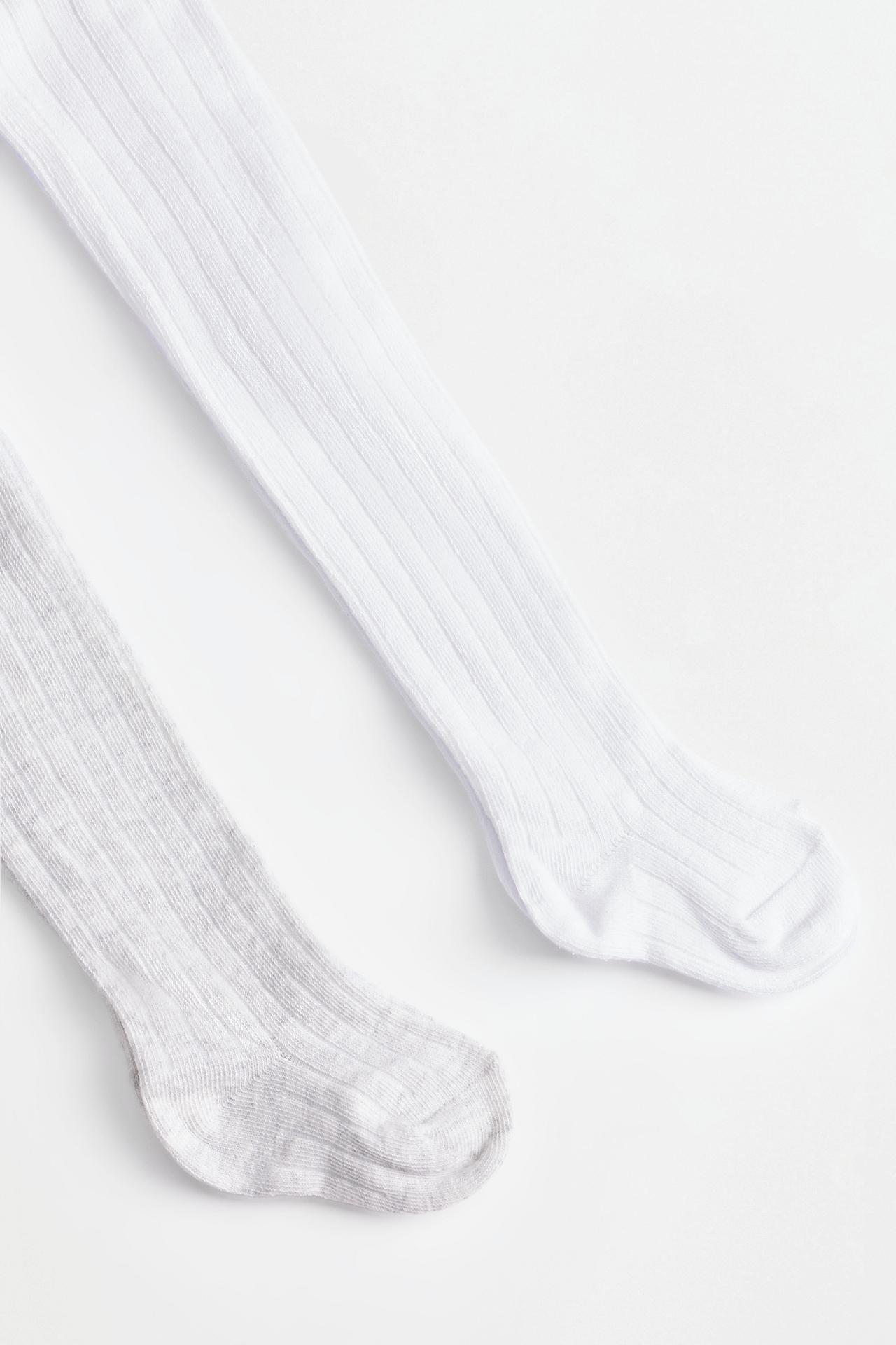 Ribbed Tights (2-Pack) — WHITE/GREY