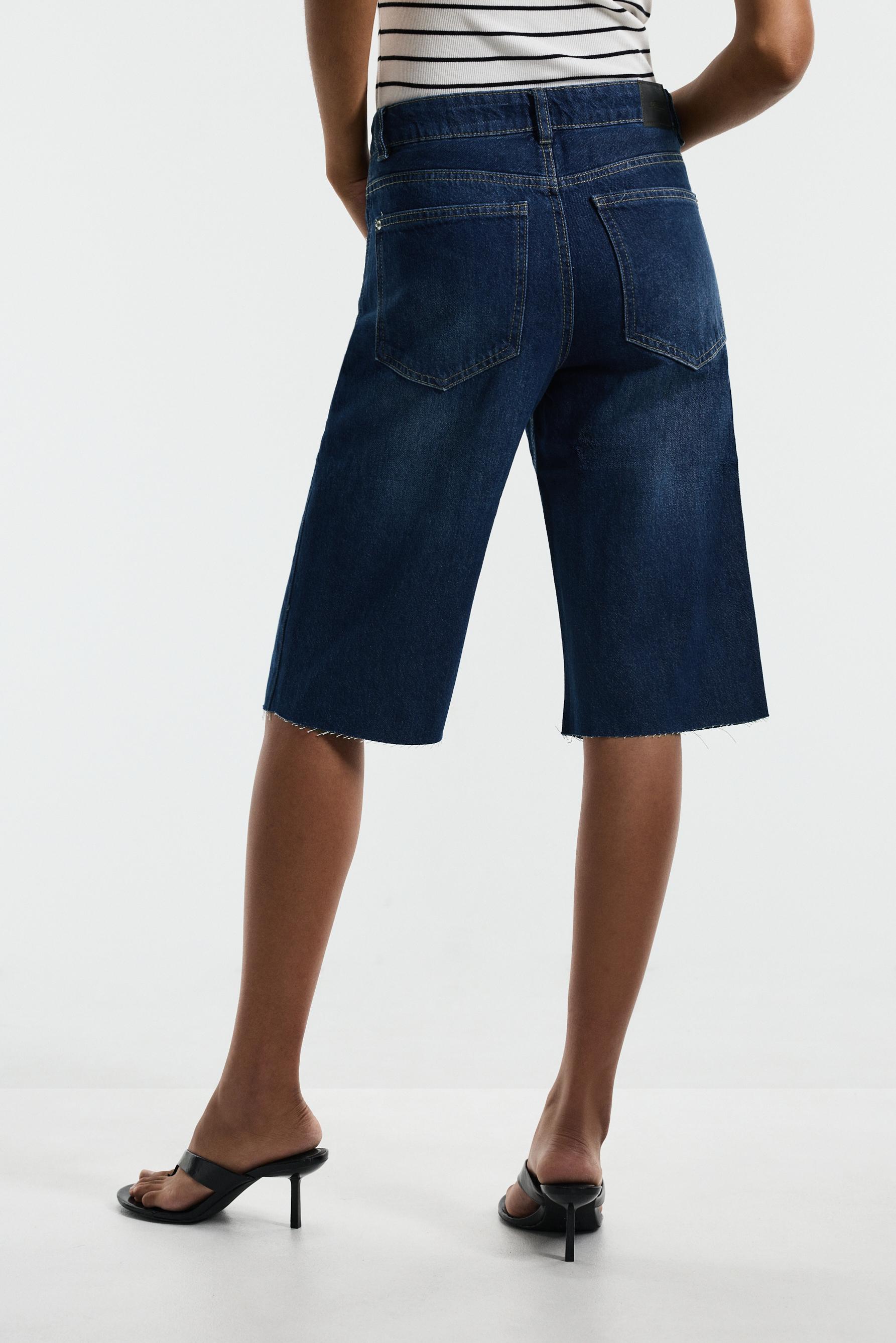 Slim fit wide-leg denim Bermuda shorts — DARK INDIGO
