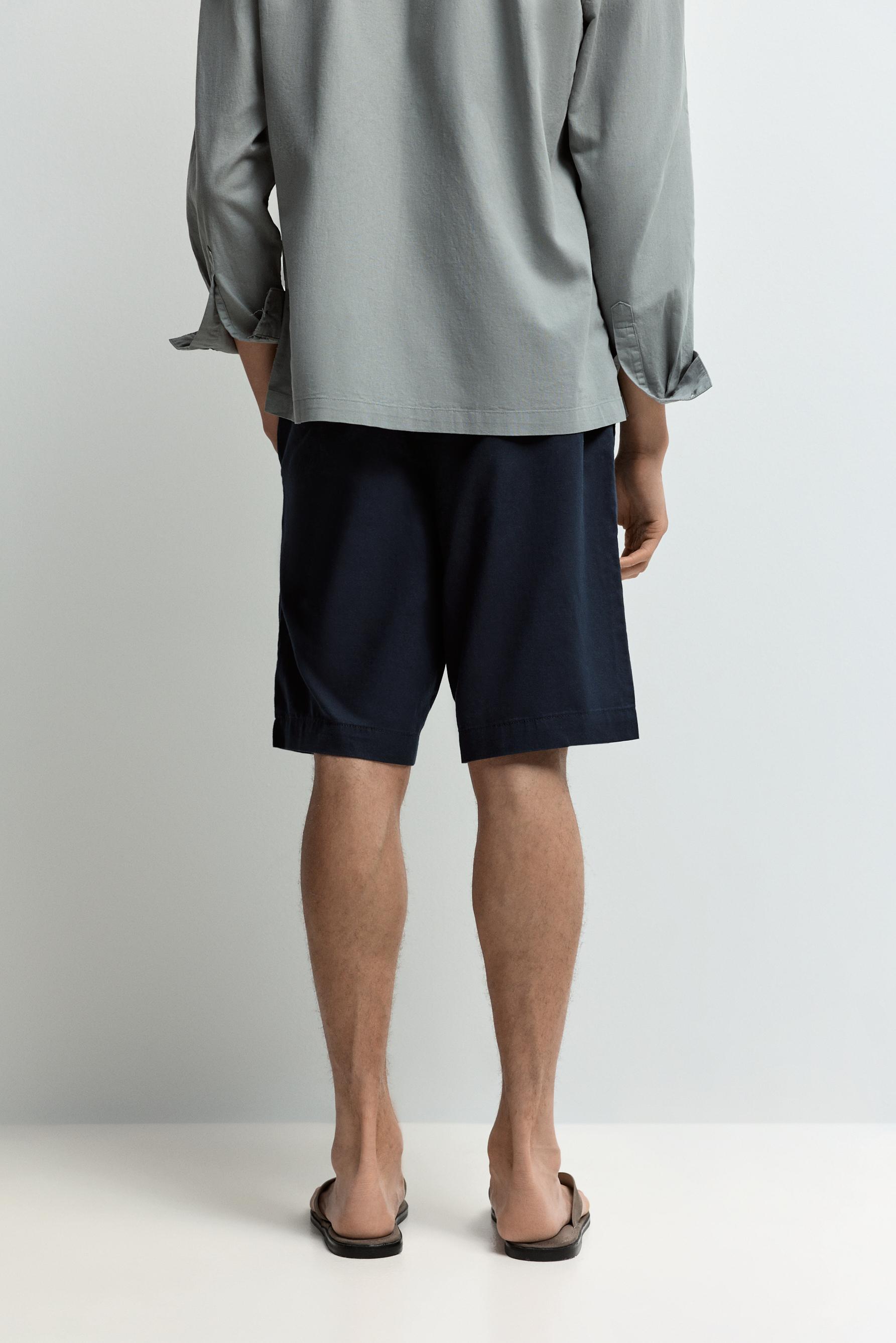 Cotton-linen chino Bermuda shorts — DARK BLUE