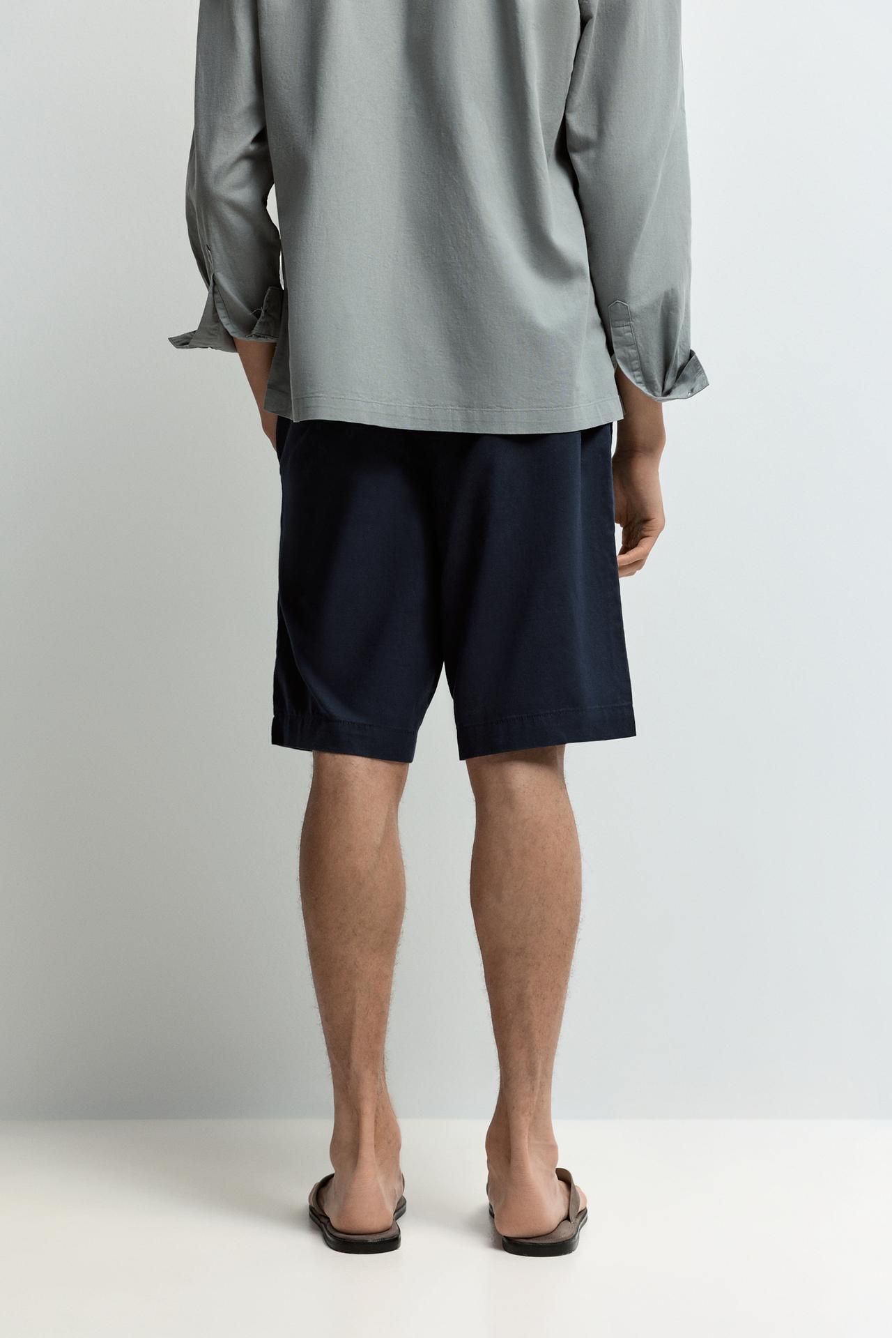 Cotton-linen chino Bermuda shorts — DARK BLUE