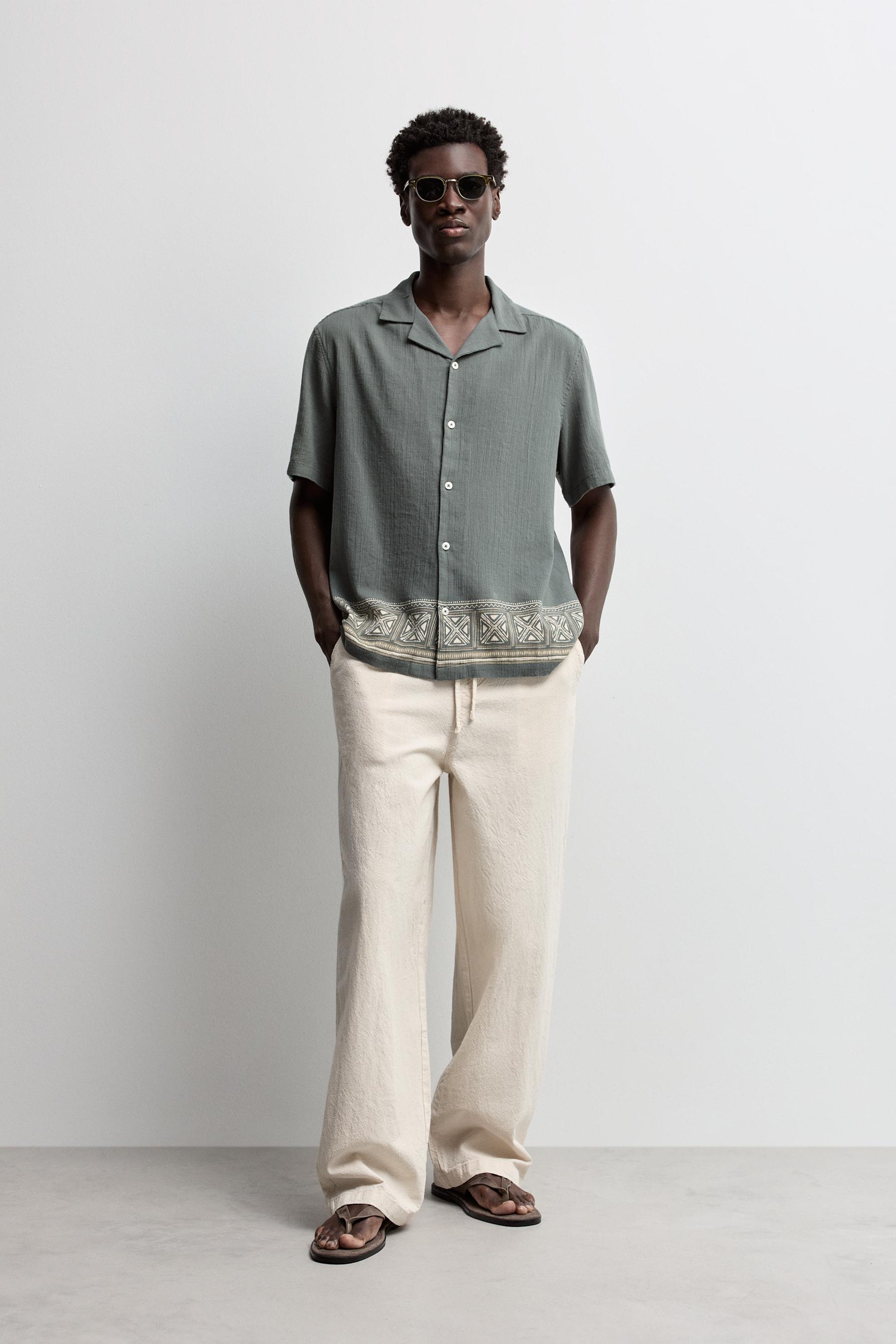 Border print shirt — DARK GREEN
