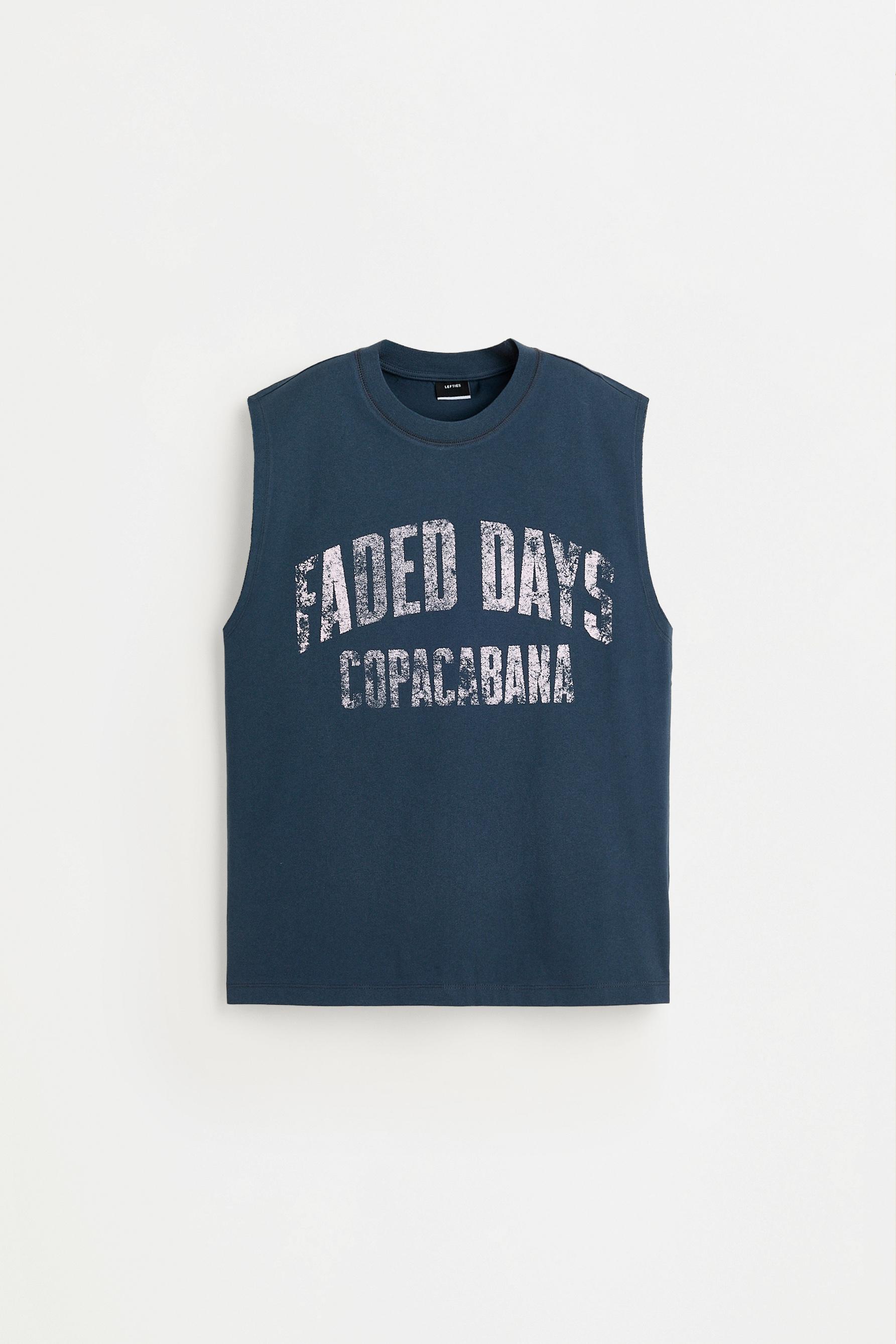 Faded-effect printed sleeveless T-shirt — DARK BLUE