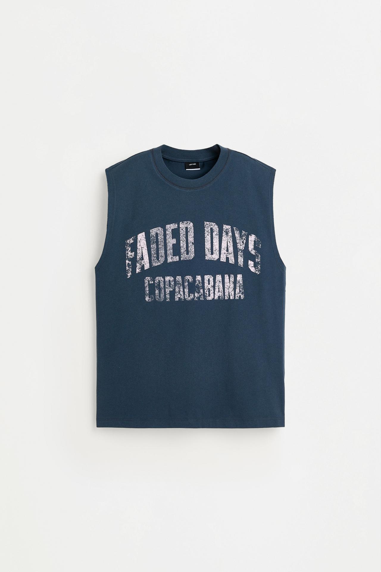 Faded-effect printed sleeveless T-shirt — DARK BLUE