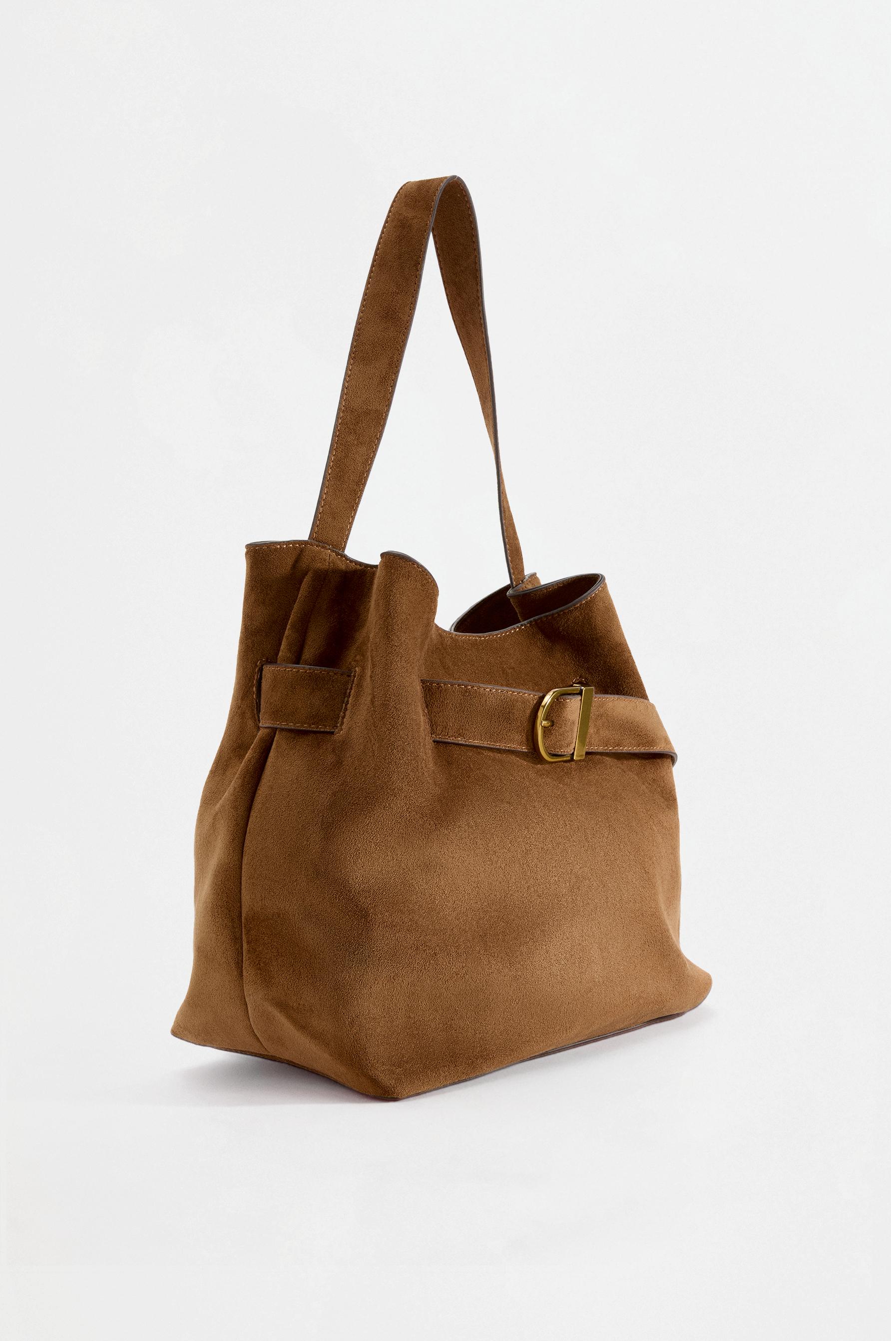 Faux suede buckle bag — CAMEL