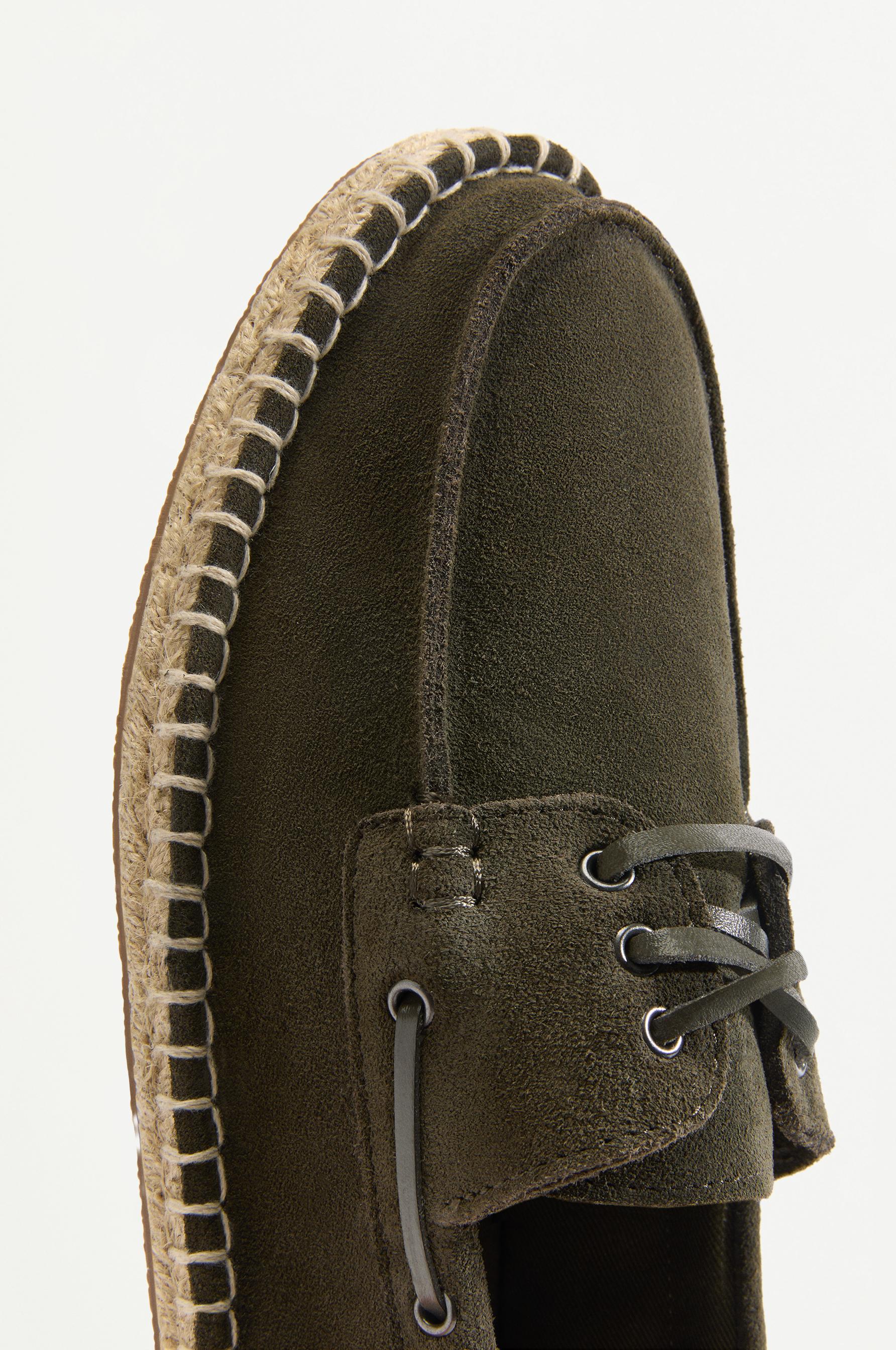 Leather boat shoe with jute effect — KHAKI