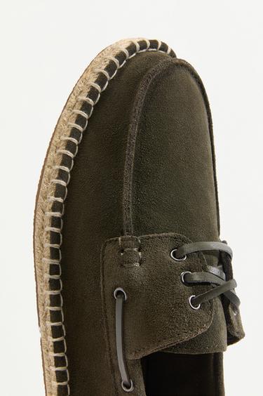 Leather boat shoe with jute effect — KHAKI 4