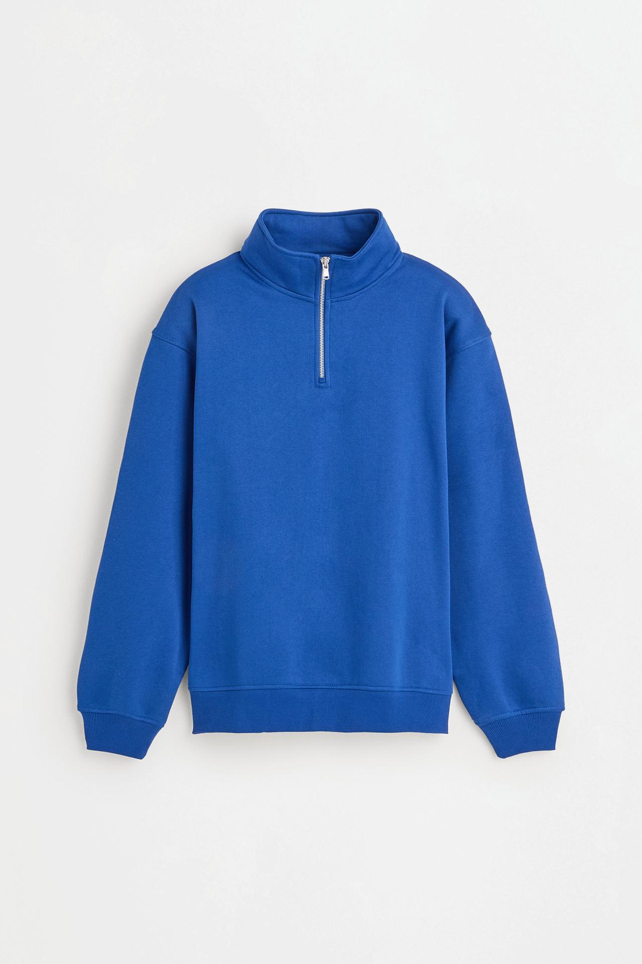 High-neck zip-up sweatshirt — COBALT GREY