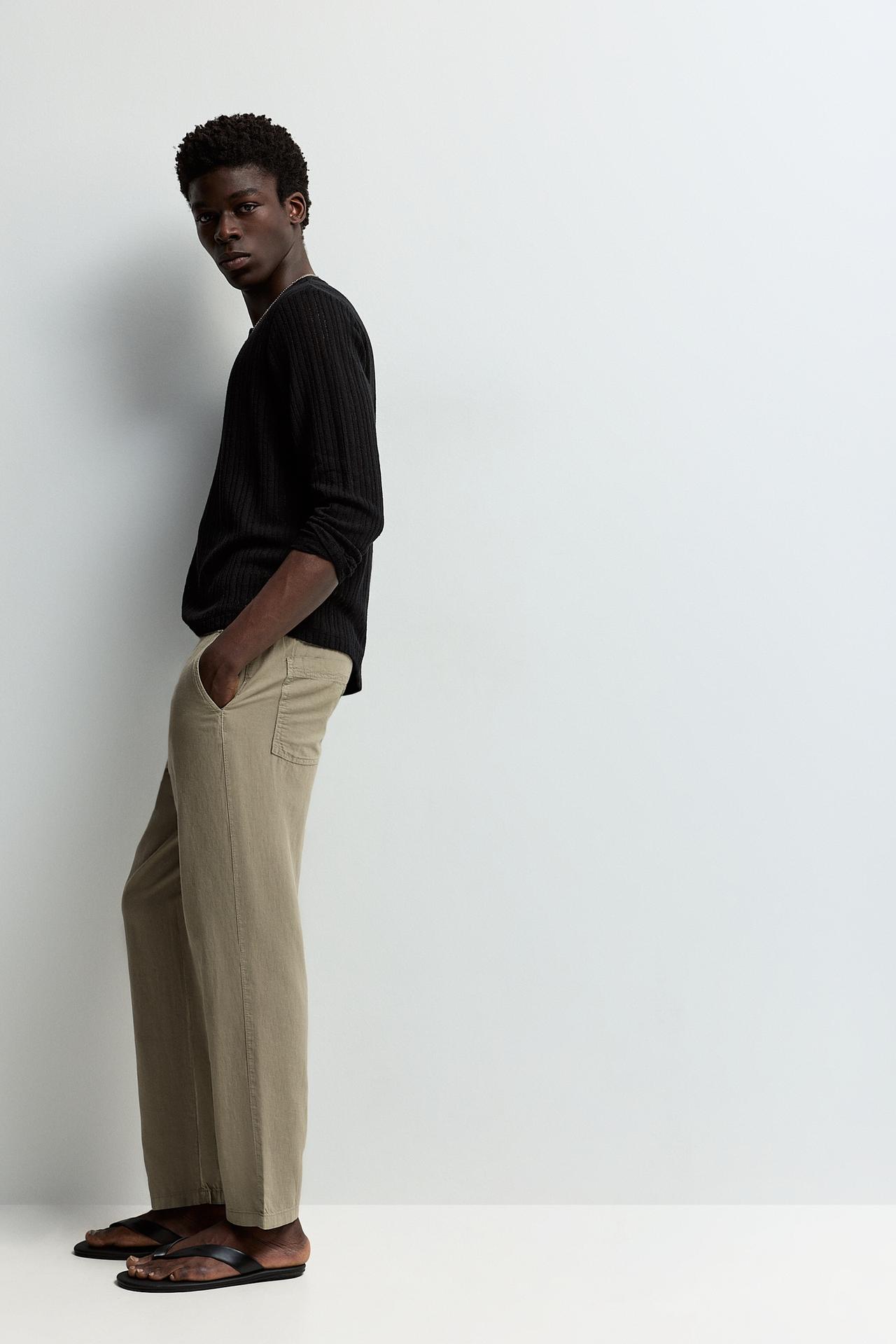 Linen-cotton jogger trousers — KHAKI
