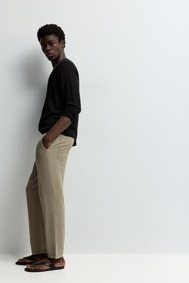 Linen-cotton jogger trousers — KHAKI 5