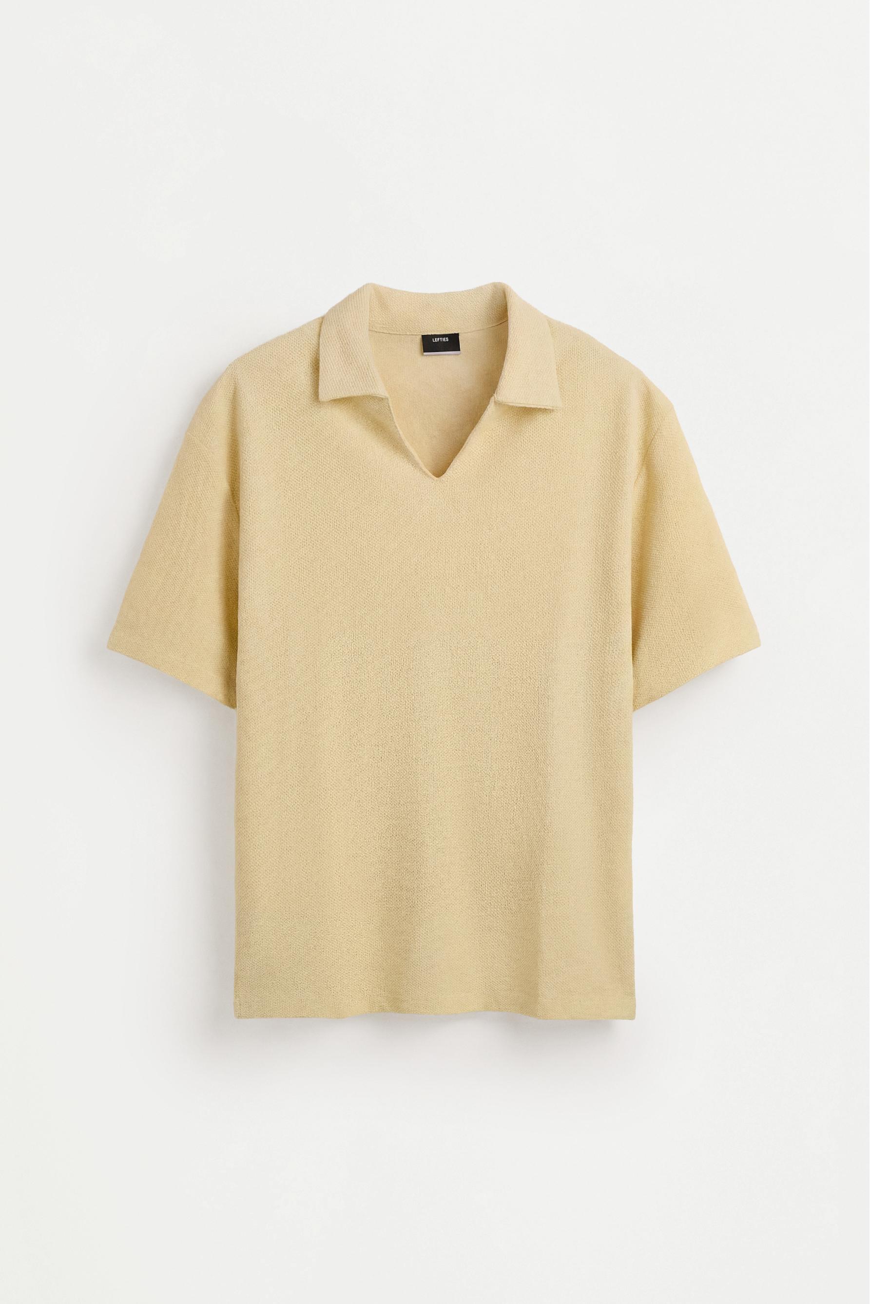 Textured V-neck polo shirt — PALE YELLOW
