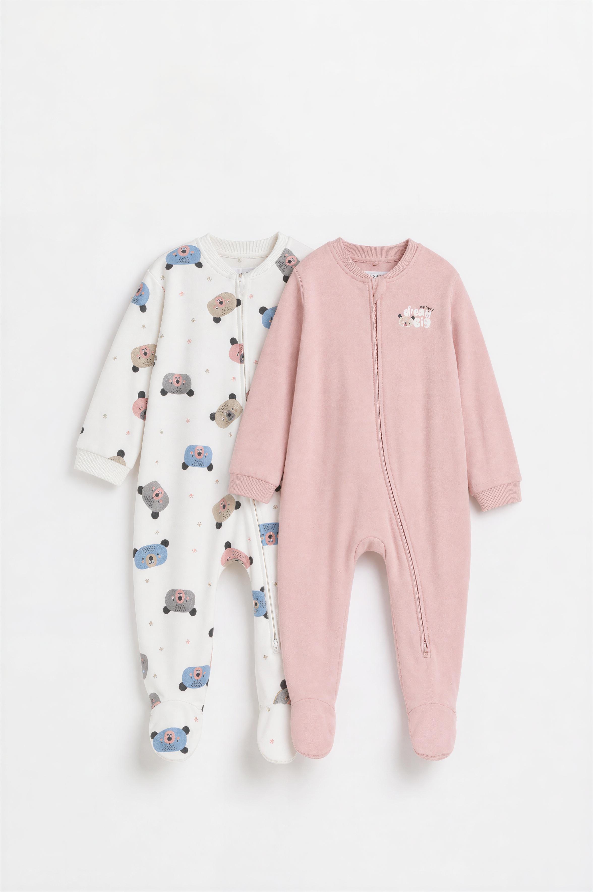 Pack of 2 all-over heart print sleepsuits — ROSE PINK