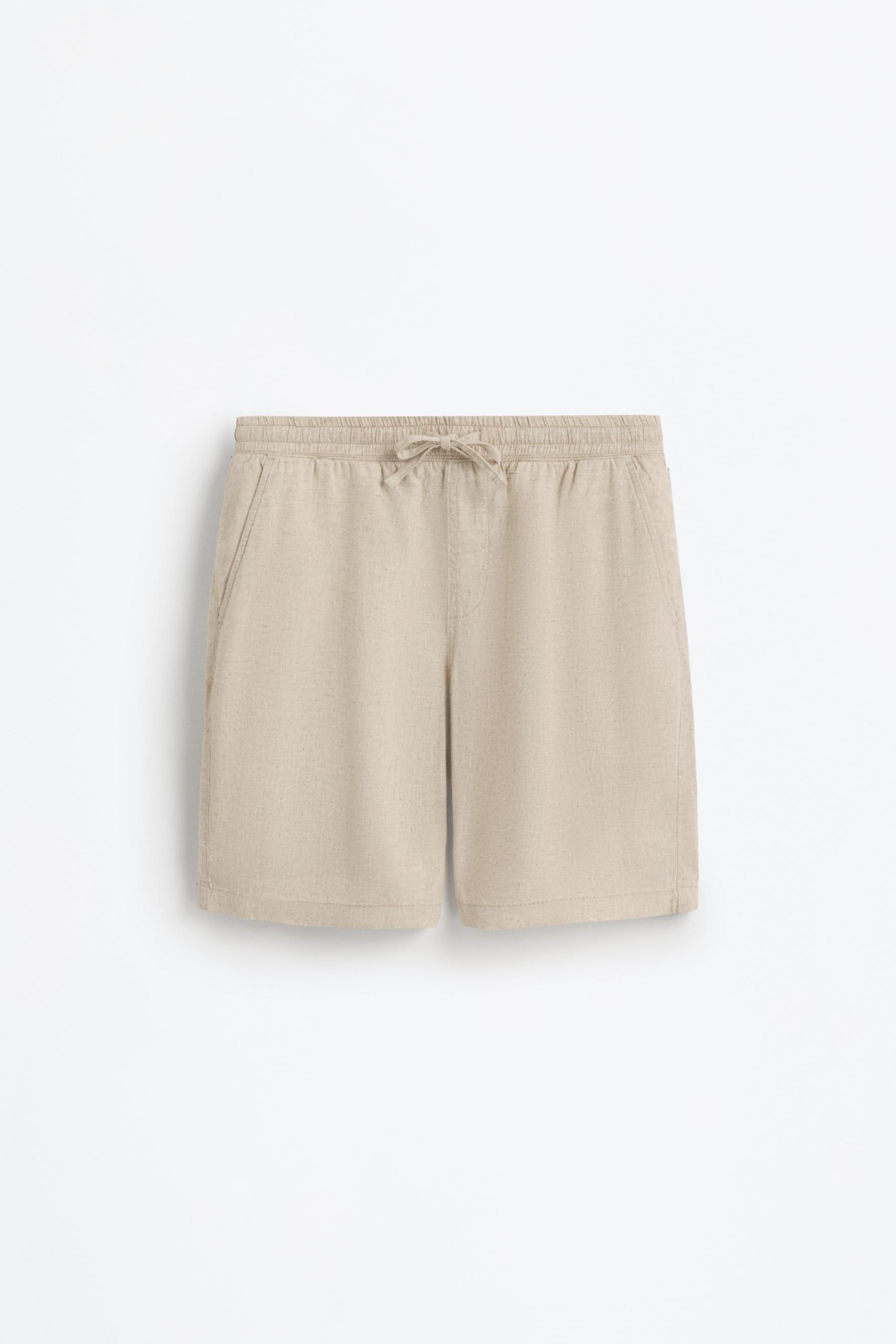 Linen-cotton jogger Bermuda shorts — OFF WHITE