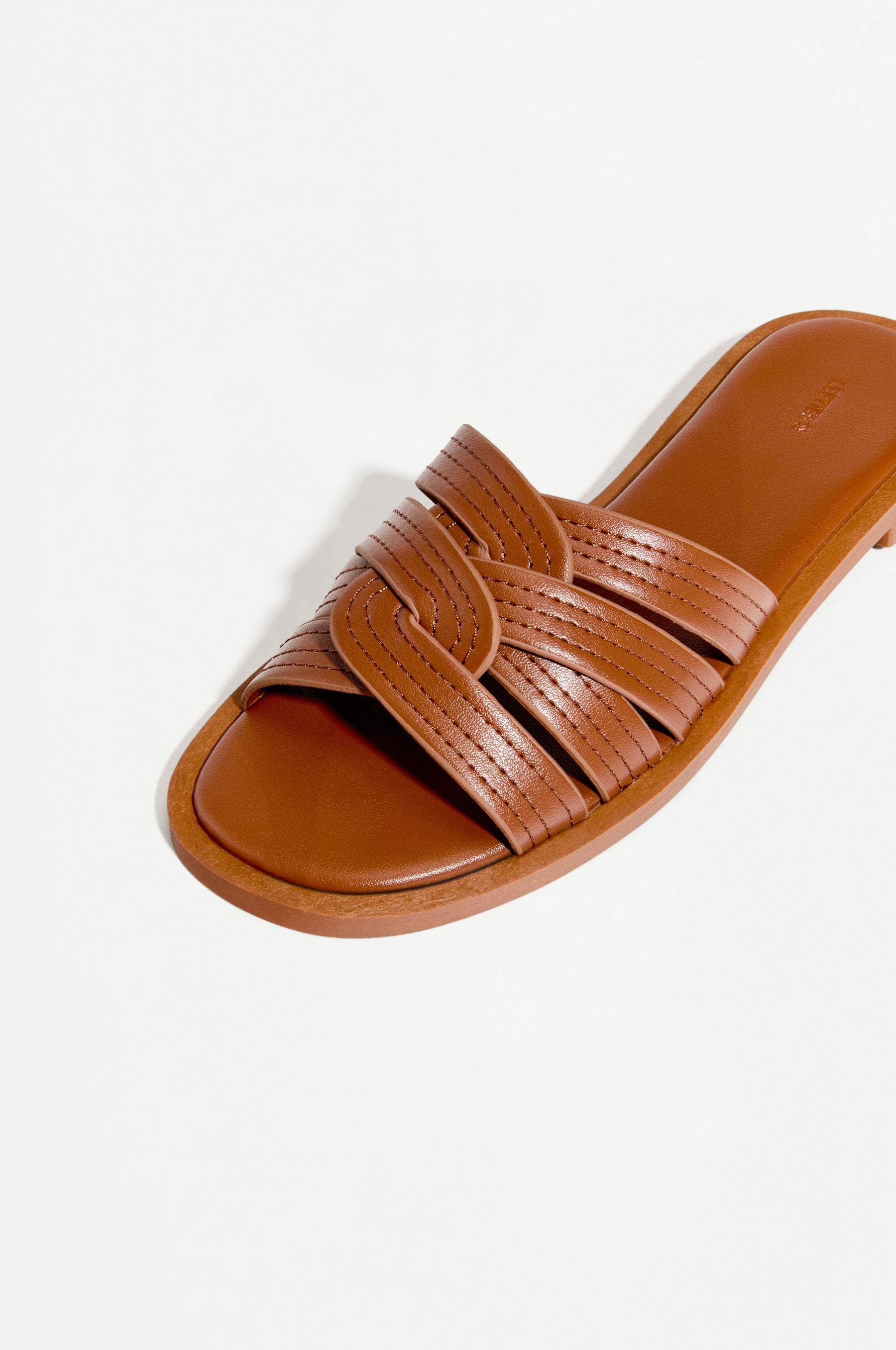 Braided flat slider sandals — LEATHER