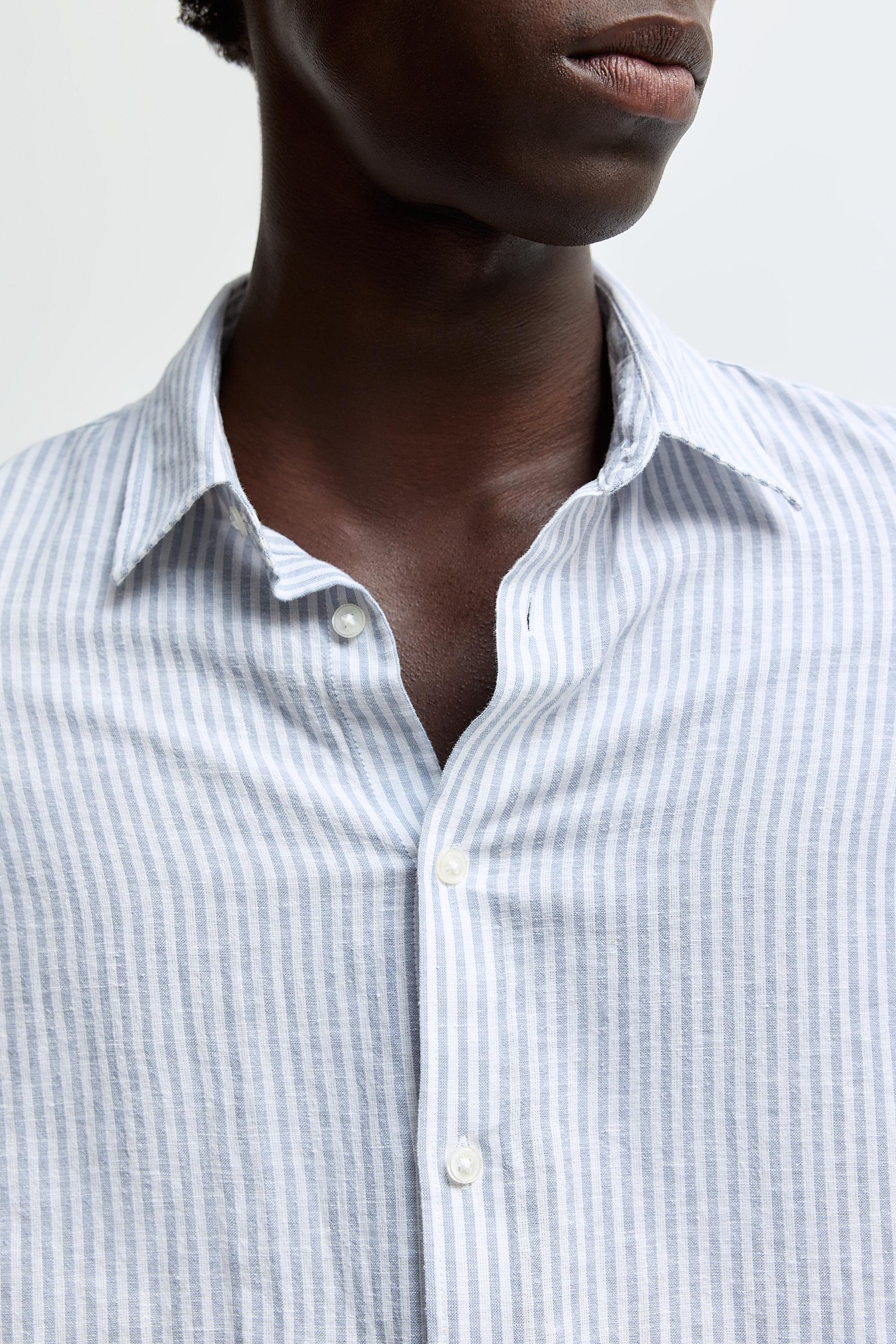 Cotton-linen striped shirt — SKY BLUE