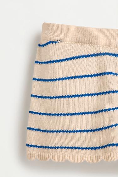 Girl's striped beige shorts — ECRU/BLUE 3