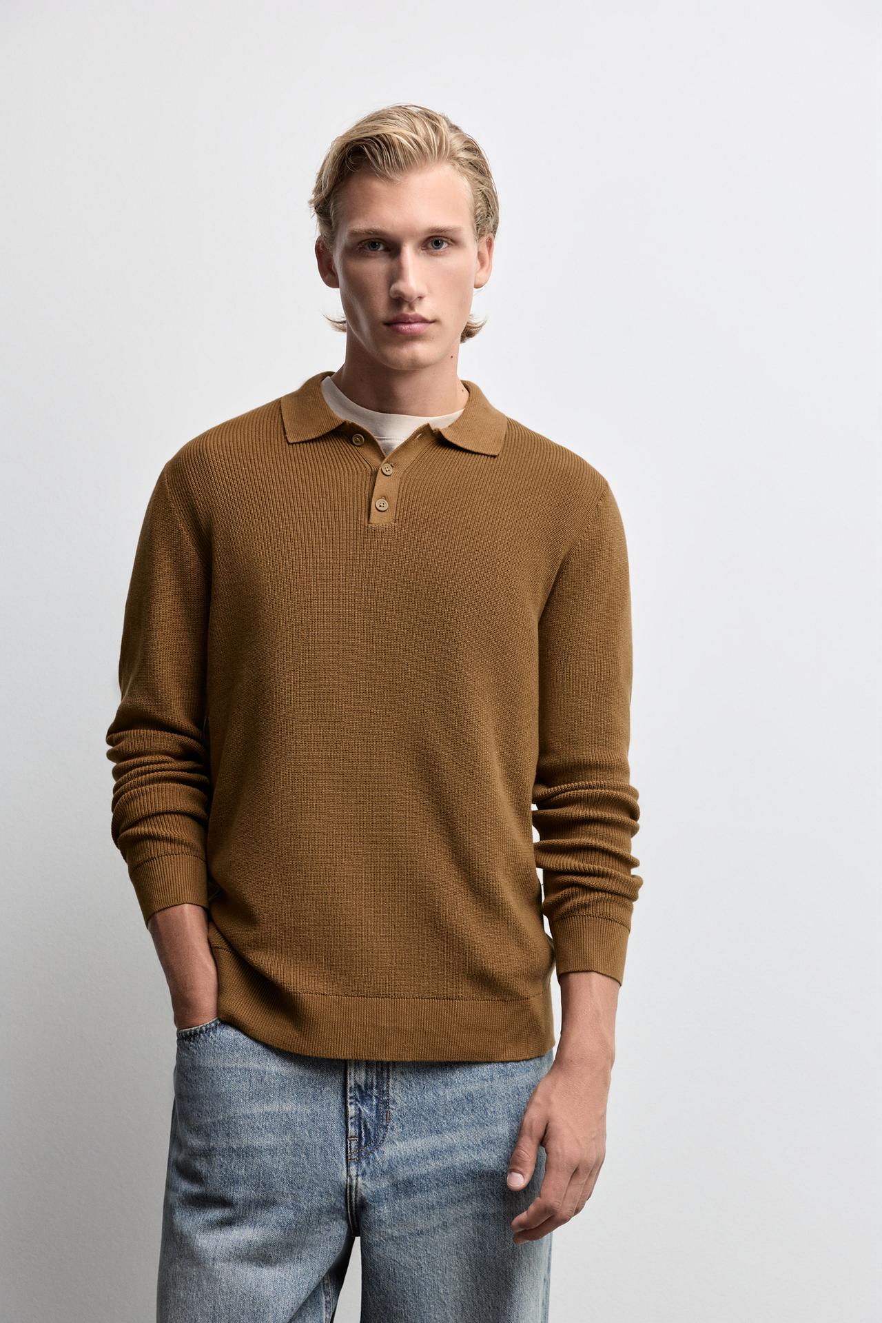 Button knit polo shirt — TOBACCO BROWN