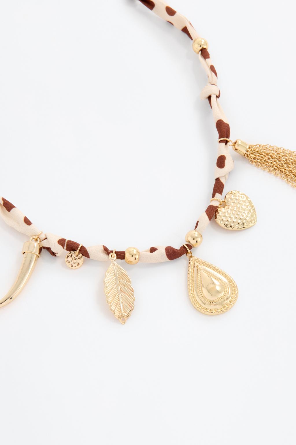 Fabric necklace with charms