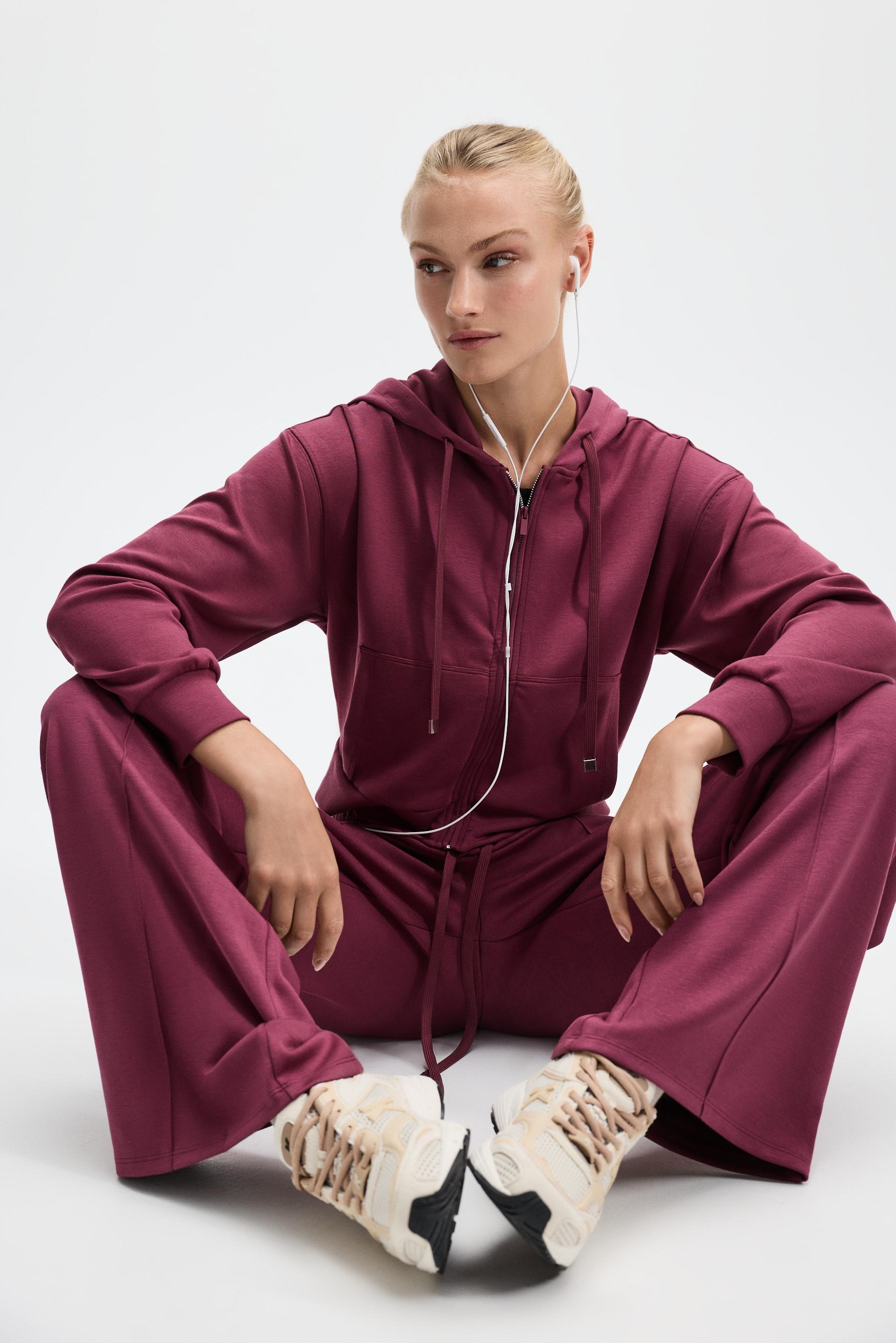 Flowy zip-up sports sweatshirt — DARK PINK