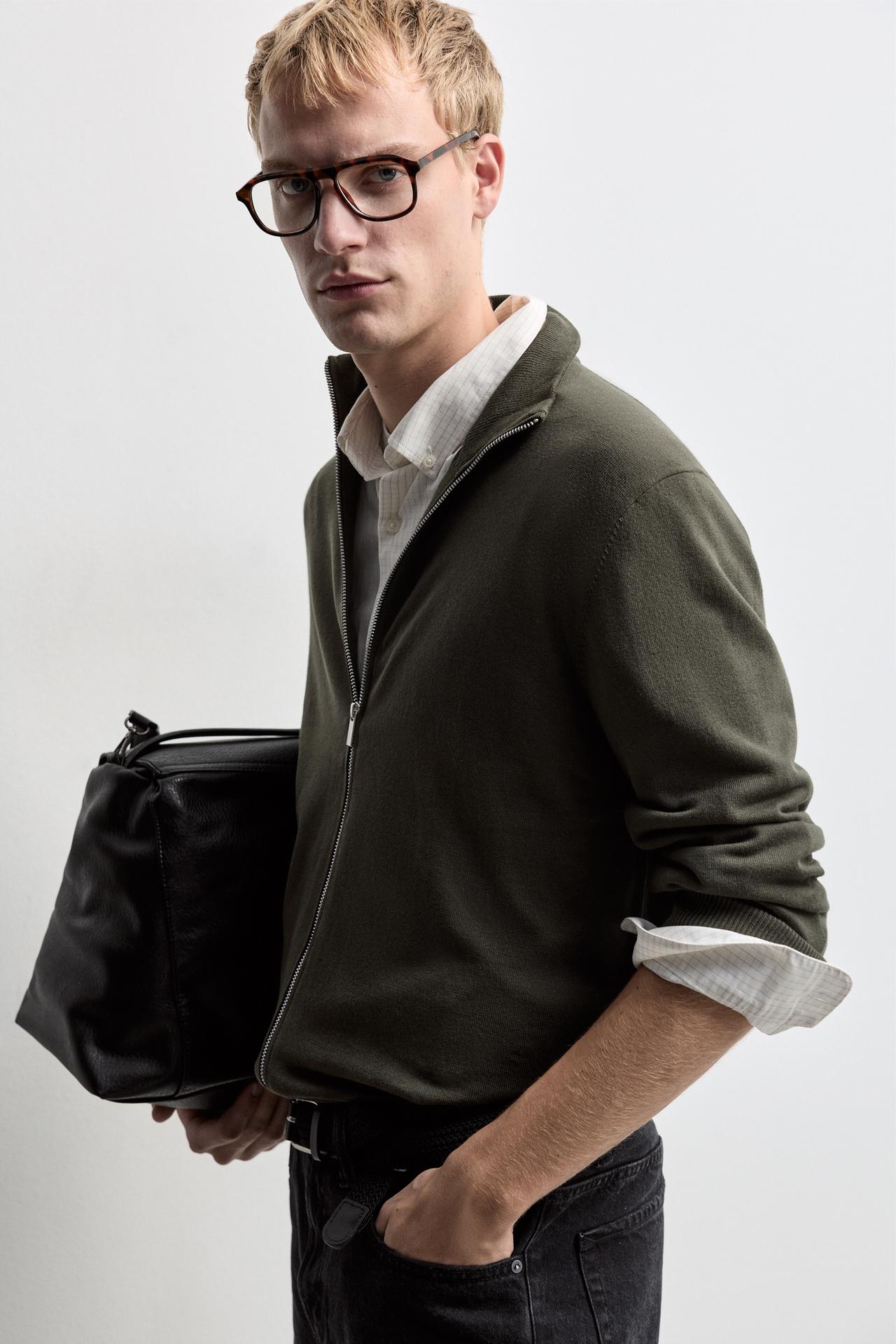 Mock-neck zip sweater — DARK GREEN