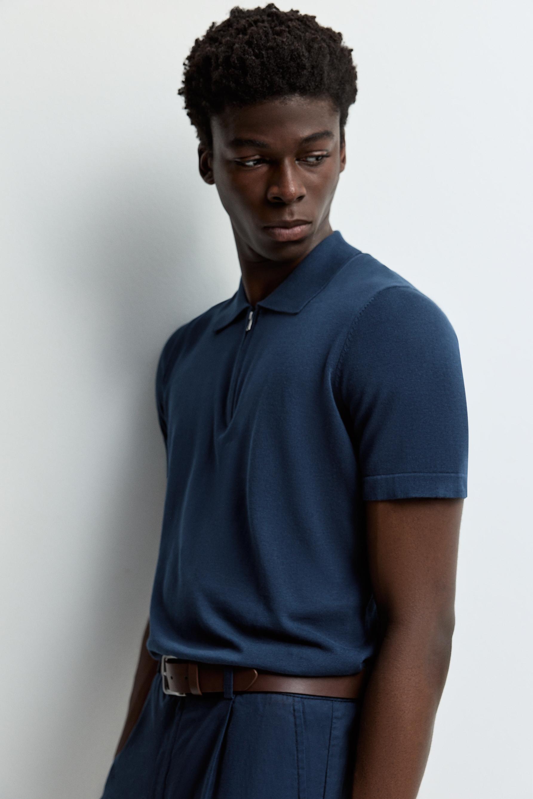 Zip-up knit polo — DARK BLUE